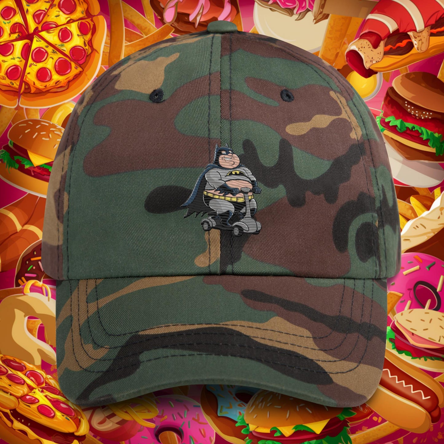 Fatman Fat Superhero Funny Dad hat Green Camo Hats Batman Movies Superheroes Next Cult Brand