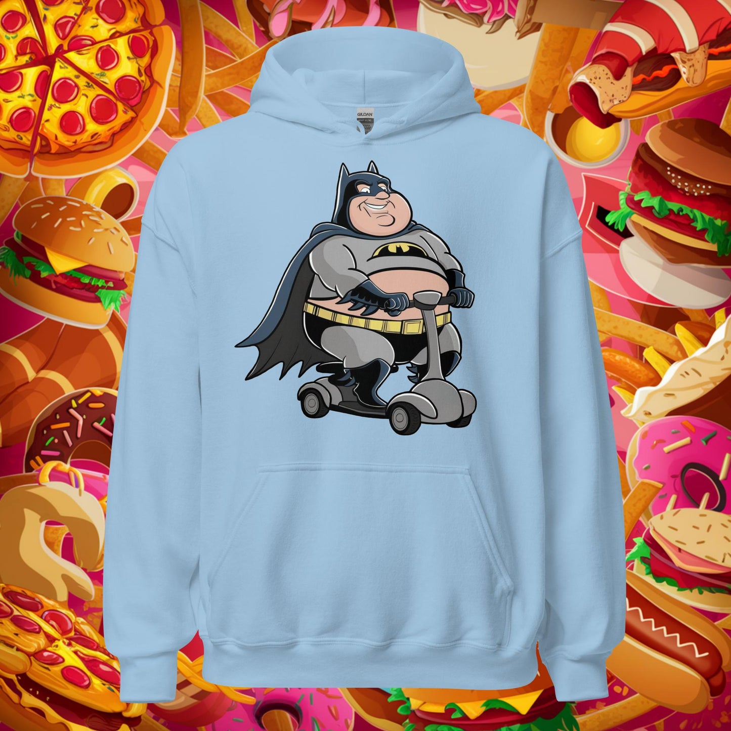 Fatman Fat Superhero Funny Unisex Hoodie Light Blue Hoodies Batman Justice League Movies Superheroes Next Cult Brand
