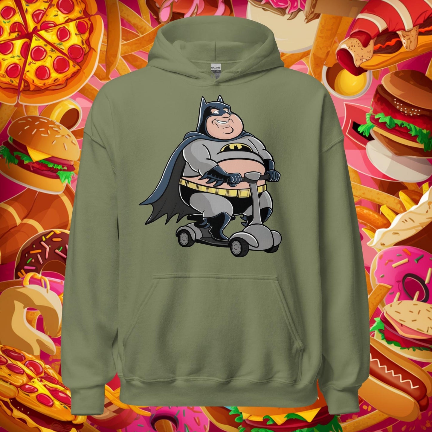 Fatman Fat Superhero Funny Unisex Hoodie Military Green Hoodies Batman Justice League Movies Superheroes Next Cult Brand