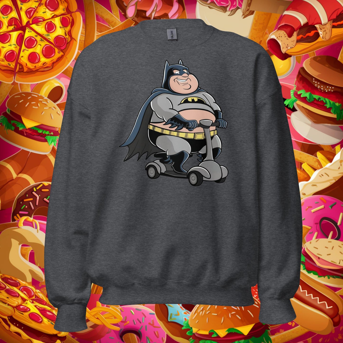 Fatman Fat Superhero Funny Unisex Sweatshirt Dark Heather Sweatshirts Batman Movies Superheroes Next Cult Brand