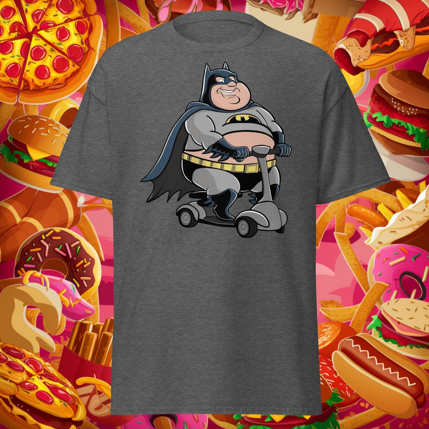 Fatman Fat Superhero Funny Unisex tee Dark Heather T-shirts Batman Movies Superheroes Next Cult Brand
