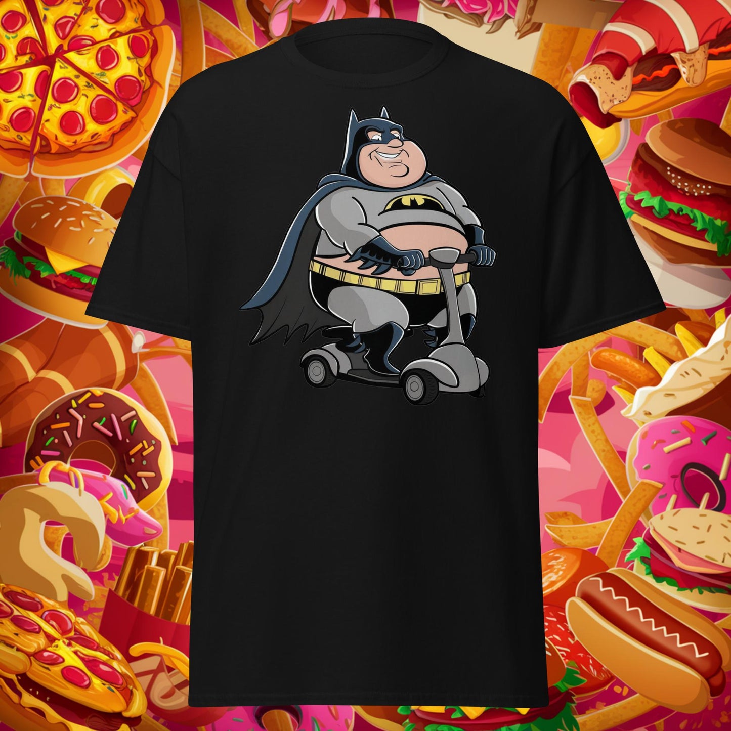 Fatman Fat Superhero Funny Unisex tee Black T-shirts Batman Films Fitness Gym Justice League Movies Pump Cover Superheroes Workout Next Cult Brand