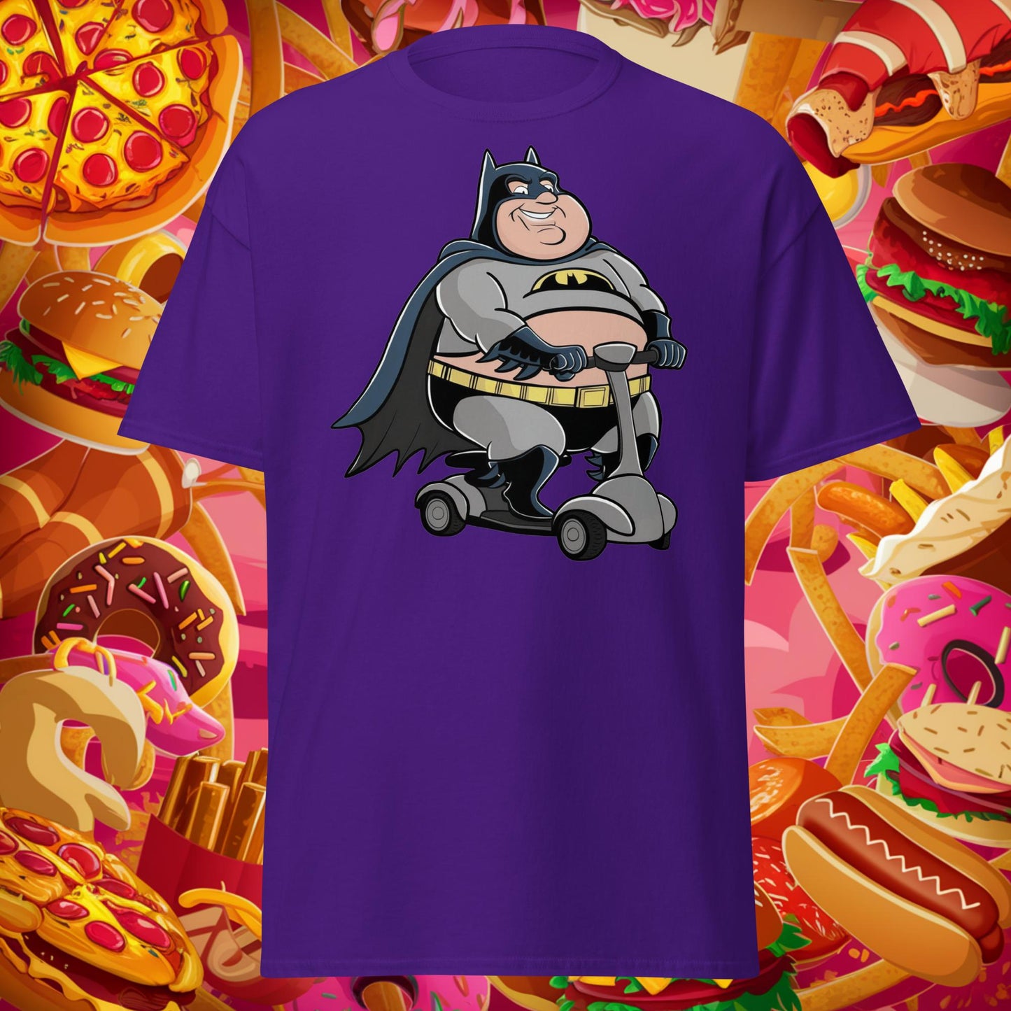 Fatman Fat Superhero Funny Unisex tee Purple T-shirts Batman Movies Superheroes Next Cult Brand