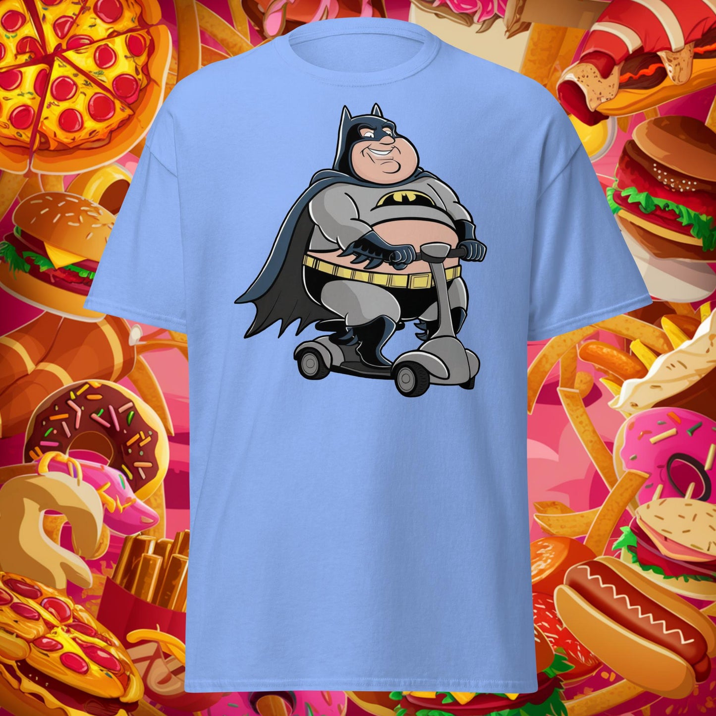 Fatman Fat Superhero Funny Unisex tee Carolina Blue T-shirts Batman Movies Superheroes Next Cult Brand