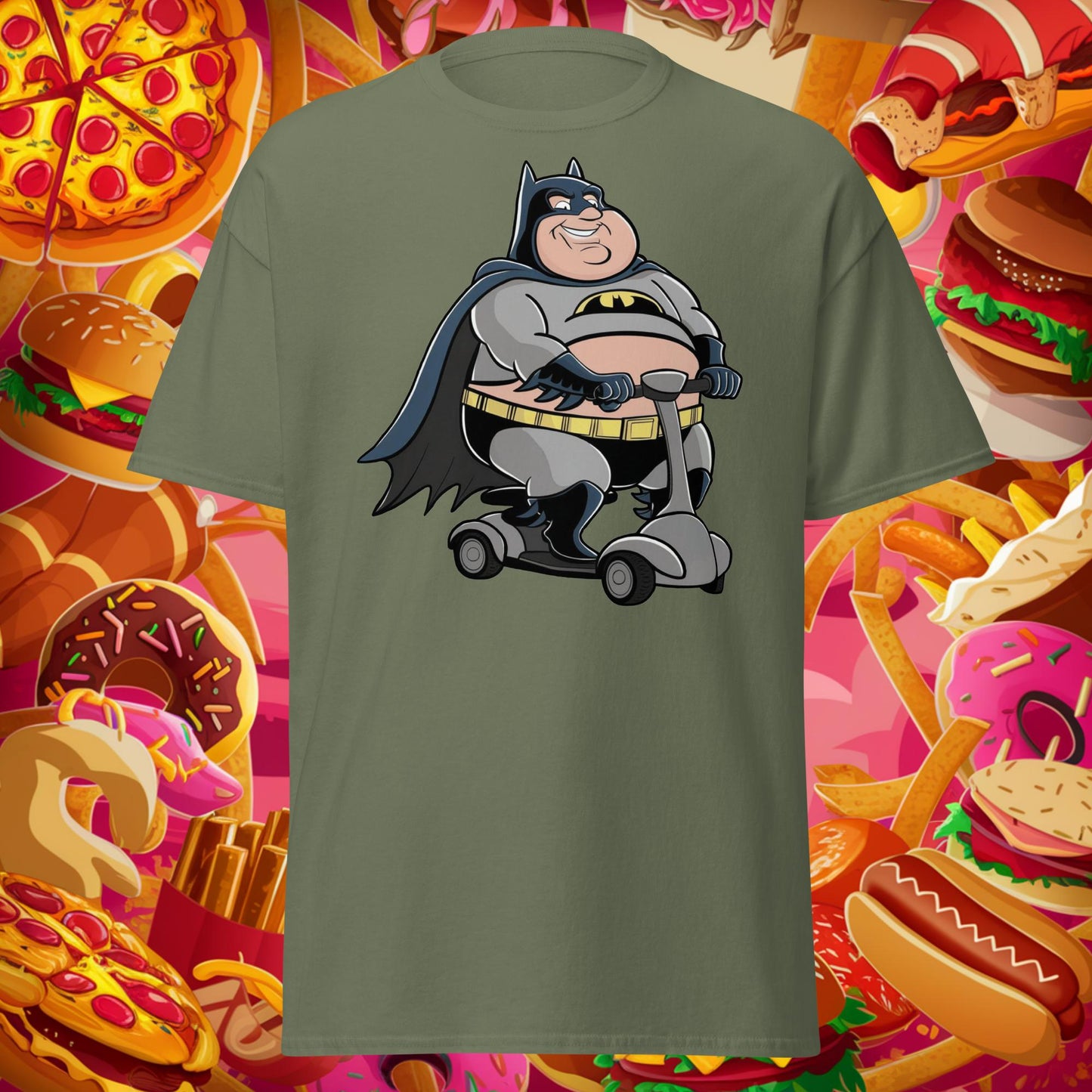 Fatman Fat Superhero Funny Unisex tee Military Green T-shirts Batman Movies Superheroes Next Cult Brand