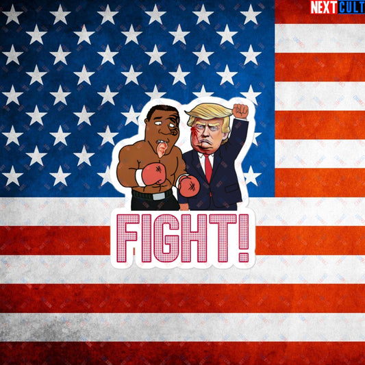 Fight Donald Trump Shooting Meme Funny Mike Tyson Ear Bubble-free stickers 3″×3″ Stickers Boxing Conspiracy Theories Donald Trump Mike Tyson Politics Republicans Next Cult Brand