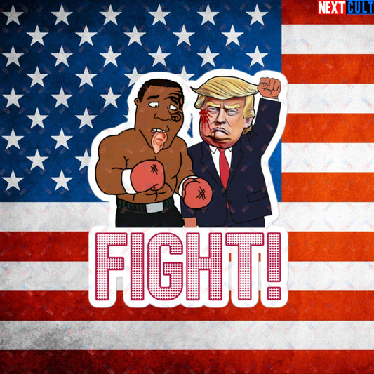 Fight Donald Trump Shooting Meme Funny Mike Tyson Ear Bubble-free stickers 4″×4″ Stickers Boxing Conspiracy Theories Donald Trump Mike Tyson Politics Republicans Next Cult Brand