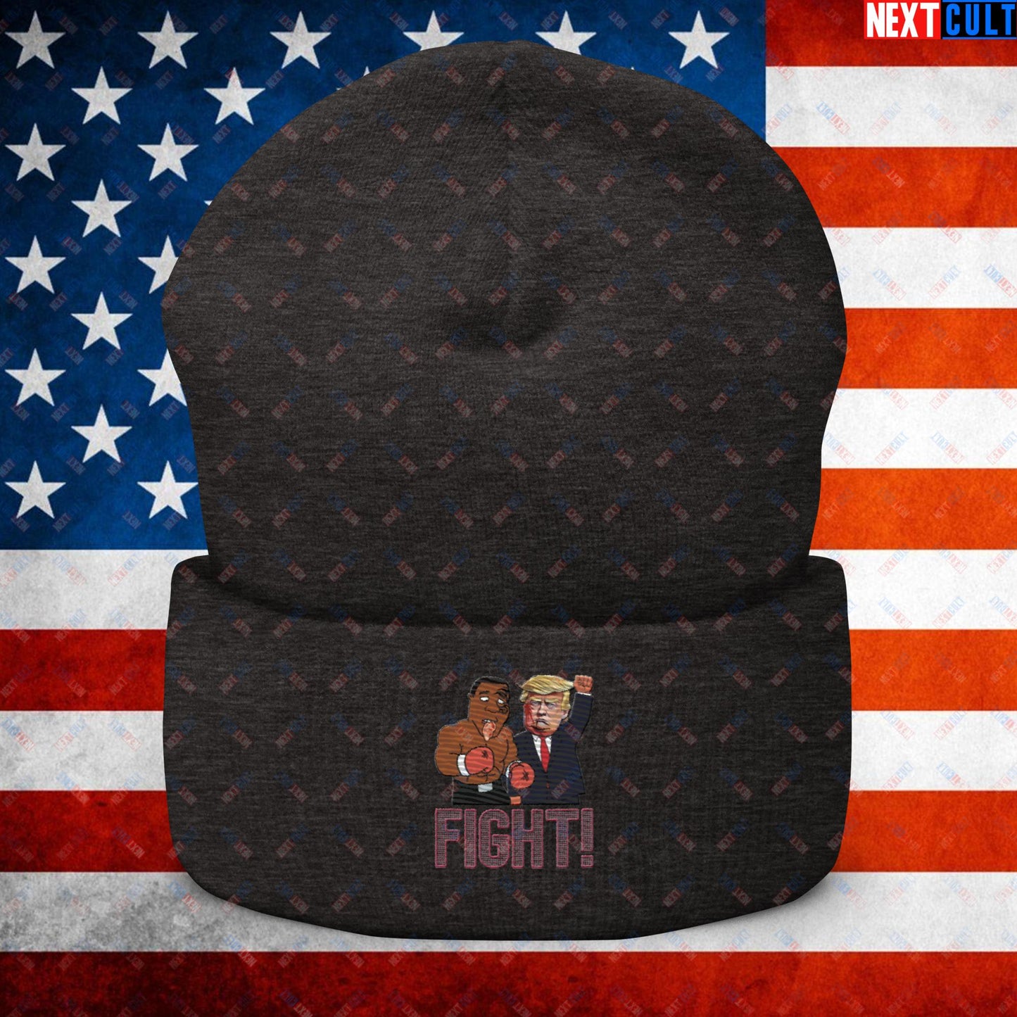 Fight Donald Trump Shooting Meme Funny Mike Tyson Ear Cuffed Beanie Dark Grey Hats Boxing Conspiracy Theories Donald Trump Mike Tyson Politics Republicans Next Cult Brand