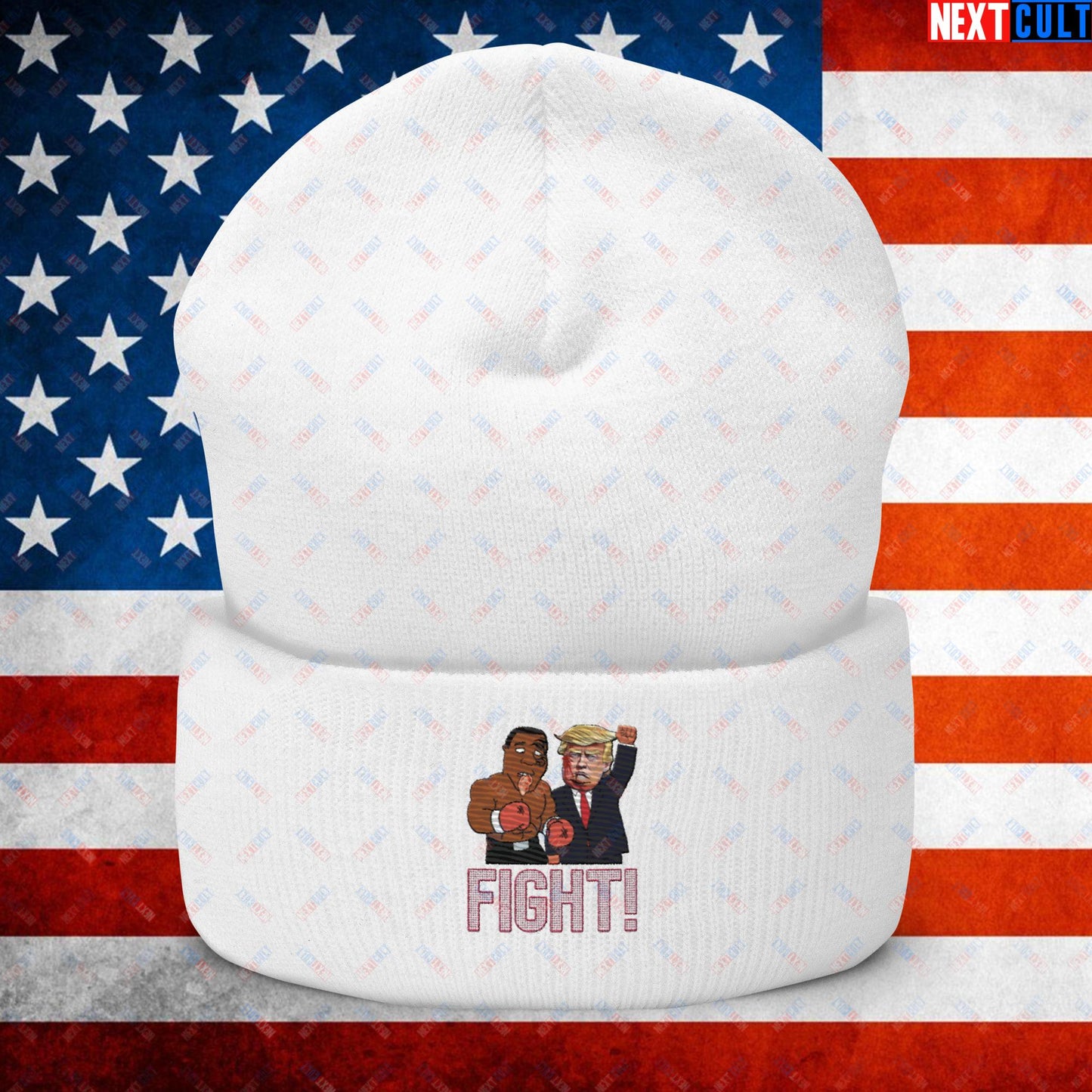 Fight Donald Trump Shooting Meme Funny Mike Tyson Ear Cuffed Beanie White Hats Boxing Conspiracy Theories Donald Trump Mike Tyson Politics Republicans Next Cult Brand