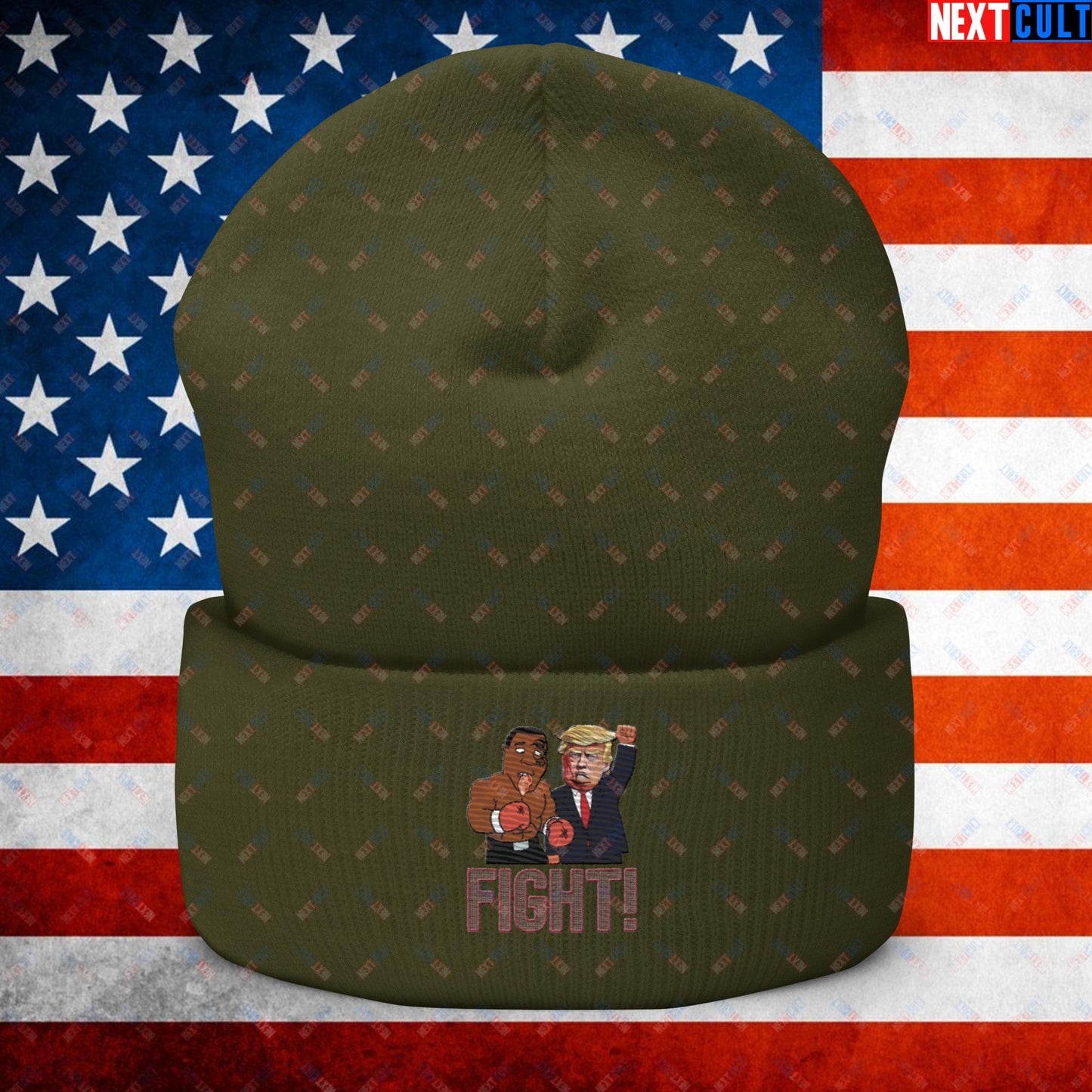Fight Donald Trump Shooting Meme Funny Mike Tyson Ear Cuffed Beanie Olive Hats Boxing Conspiracy Theories Donald Trump Mike Tyson Politics Republicans Next Cult Brand