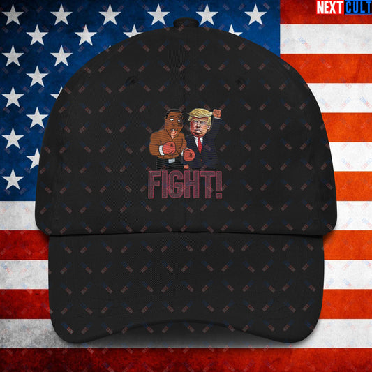 Fight Donald Trump Shooting Meme Funny Mike Tyson Ear Dad hat Black Hats Boxing Conspiracy Theories Donald Trump Mike Tyson Politics Republicans Next Cult Brand