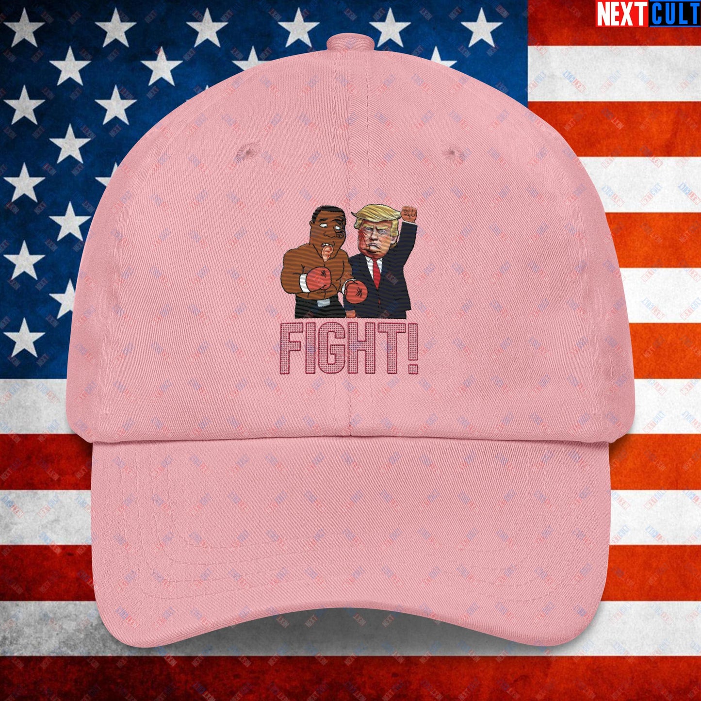 Fight Donald Trump Shooting Meme Funny Mike Tyson Ear Dad hat Pink Hats Boxing Conspiracy Theories Donald Trump Mike Tyson Politics Republicans Next Cult Brand