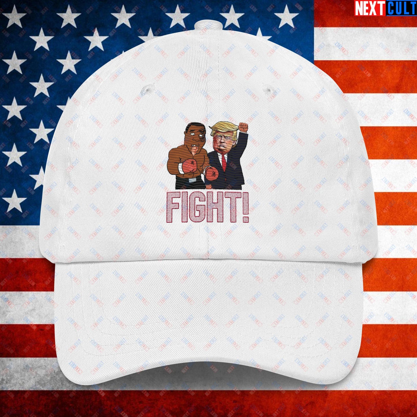 Fight Donald Trump Shooting Meme Funny Mike Tyson Ear Dad hat White Hats Boxing Conspiracy Theories Donald Trump Mike Tyson Politics Republicans Next Cult Brand