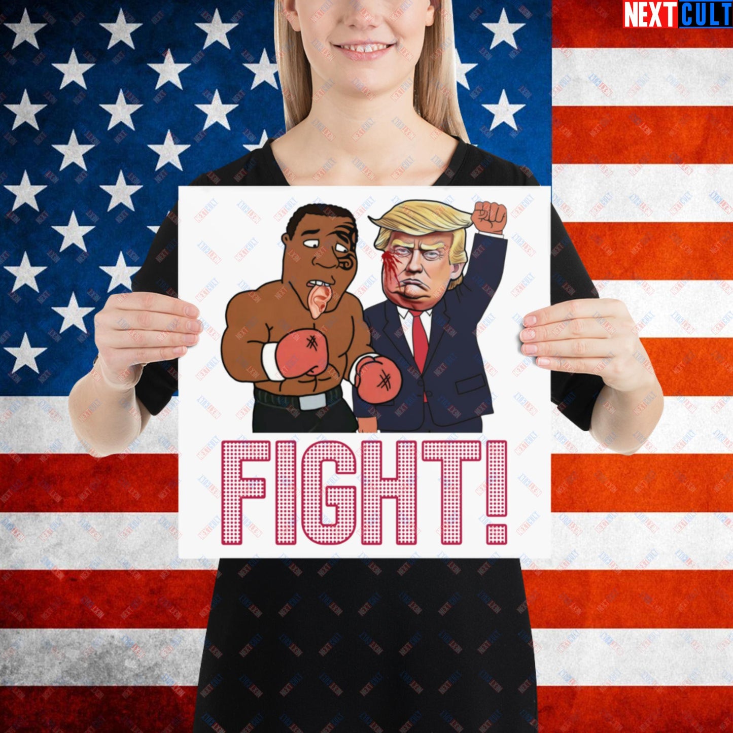 Fight Donald Trump Shooting Meme Funny Mike Tyson Ear Poster 14″×14″ Posters Boxing Conspiracy Theories Donald Trump Mike Tyson Politics Republicans Next Cult Brand