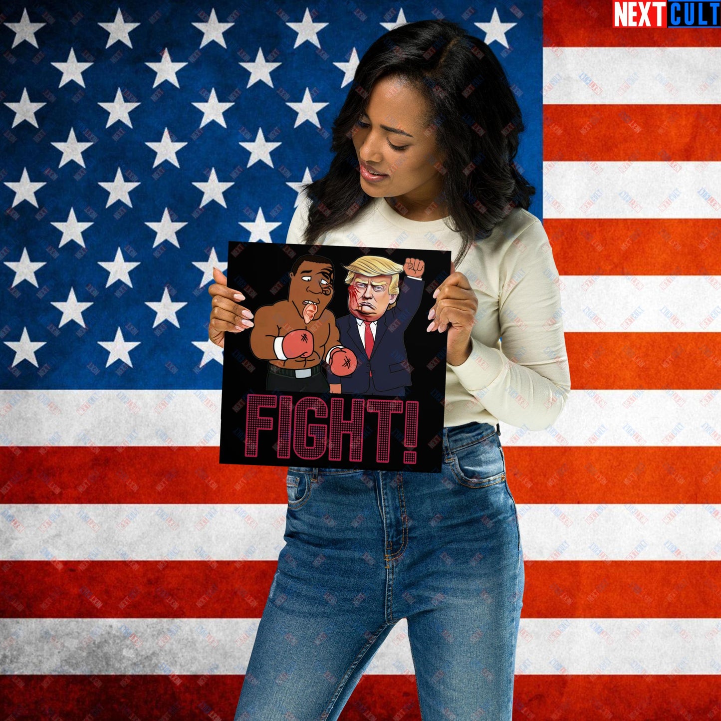 Fight Donald Trump Shooting Meme Funny Mike Tyson Ear Poster 10″×10″ Posters Boxing Conspiracy Theories Donald Trump Mike Tyson Politics Republicans Next Cult Brand