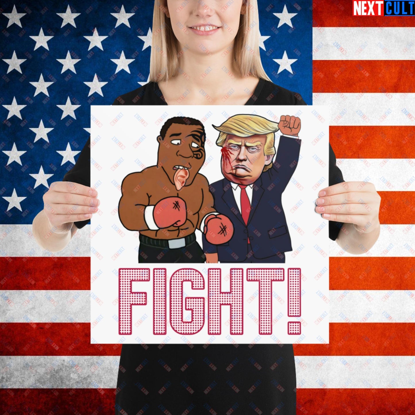 Fight Donald Trump Shooting Meme Funny Mike Tyson Ear Poster 16″×16″ Posters Boxing Conspiracy Theories Donald Trump Mike Tyson Politics Republicans Next Cult Brand