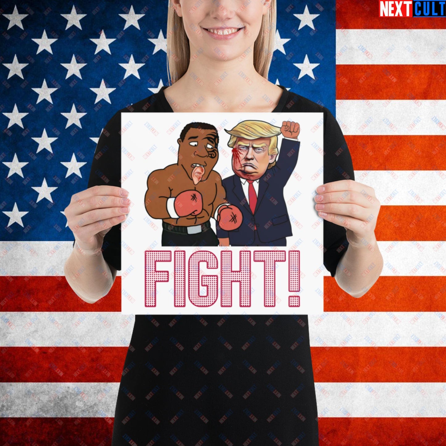 Fight Donald Trump Shooting Meme Funny Mike Tyson Ear Poster 12″×12″ Posters Boxing Conspiracy Theories Donald Trump Mike Tyson Politics Republicans Next Cult Brand