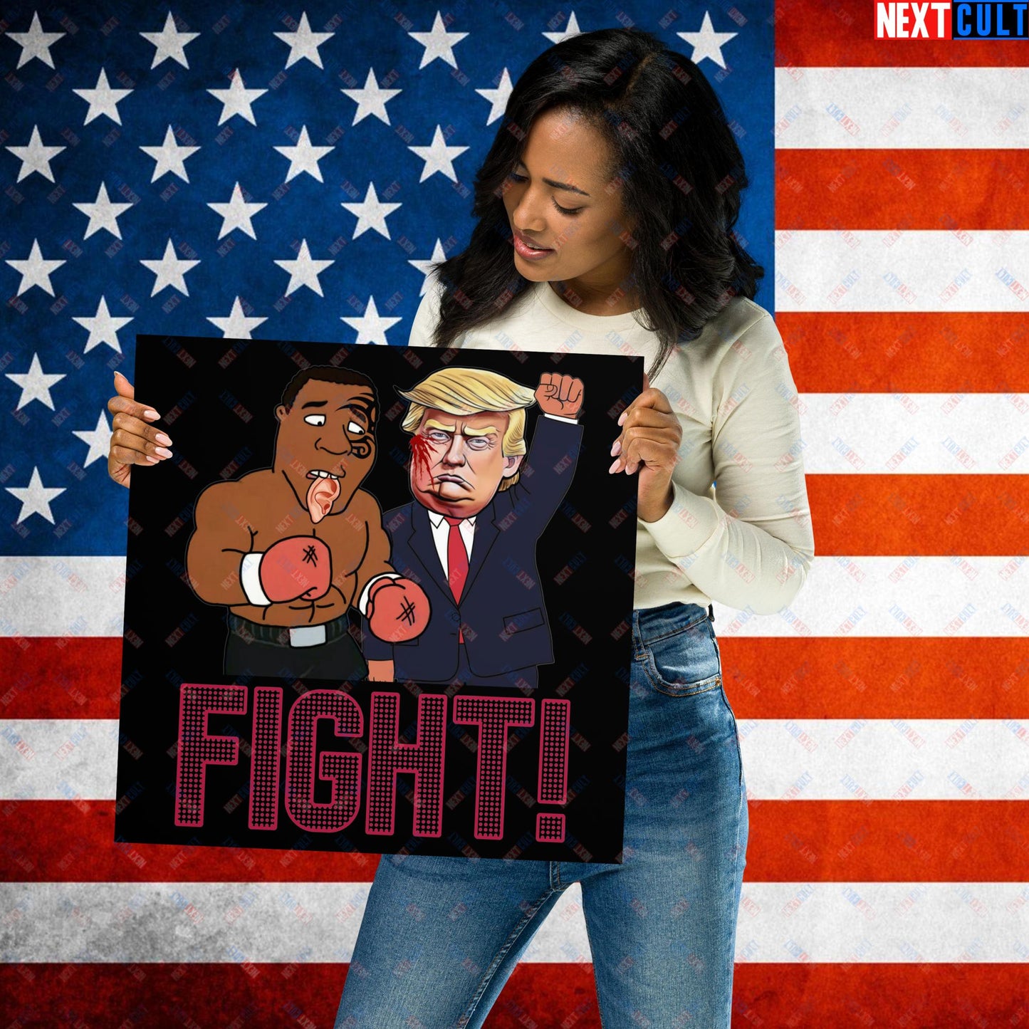 Fight Donald Trump Shooting Meme Funny Mike Tyson Ear Poster 16″×16″ Posters Boxing Conspiracy Theories Donald Trump Mike Tyson Politics Republicans Next Cult Brand
