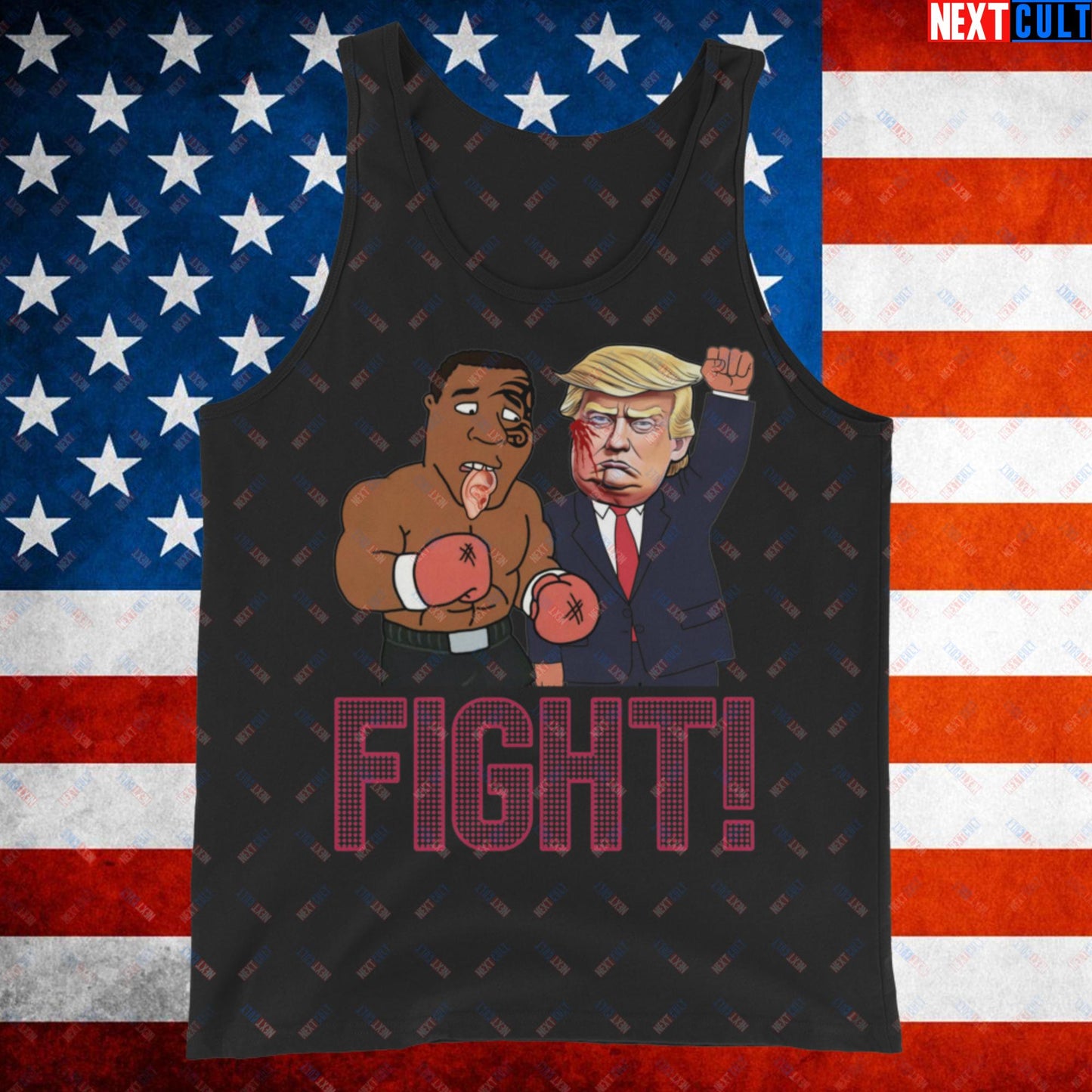 Fight Donald Trump Shooting Meme Funny Mike Tyson Ear Tank Top Black Tank Tops Boxing Conspiracy Theories Donald Trump Mike Tyson Politics Republicans Next Cult Brand