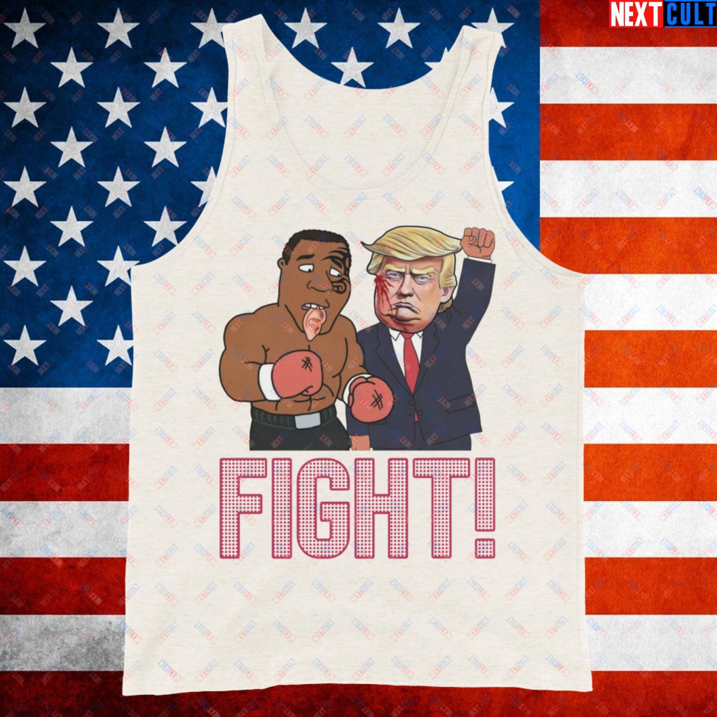 Fight Donald Trump Shooting Meme Funny Mike Tyson Ear Tank Top Oatmeal Triblend Tank Tops Boxing Conspiracy Theories Donald Trump Mike Tyson Politics Republicans Next Cult Brand