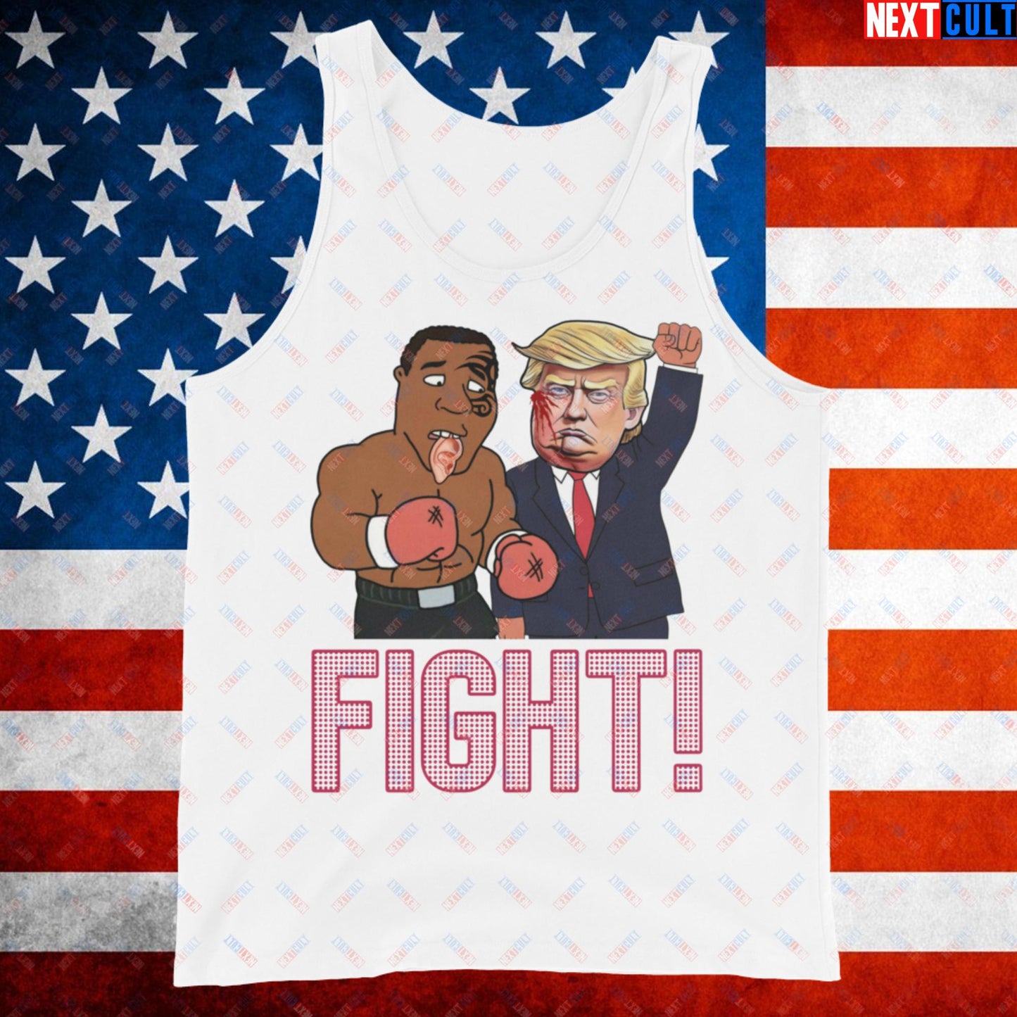 Fight Donald Trump Shooting Meme Funny Mike Tyson Ear Tank Top White Tank Tops Boxing Conspiracy Theories Donald Trump Mike Tyson Politics Republicans Next Cult Brand