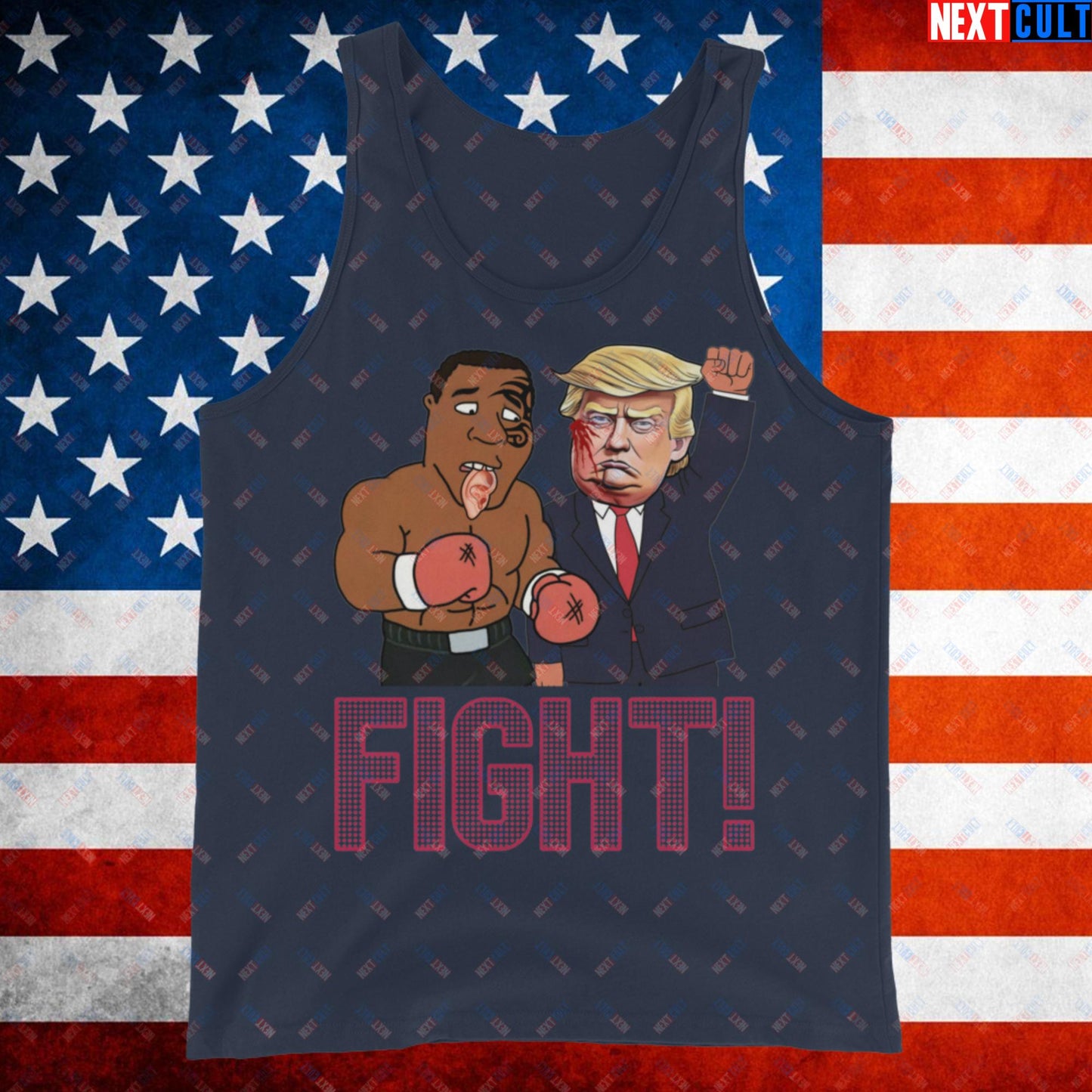 Fight Donald Trump Shooting Meme Funny Mike Tyson Ear Tank Top Navy Tank Tops Boxing Conspiracy Theories Donald Trump Mike Tyson Politics Republicans Next Cult Brand