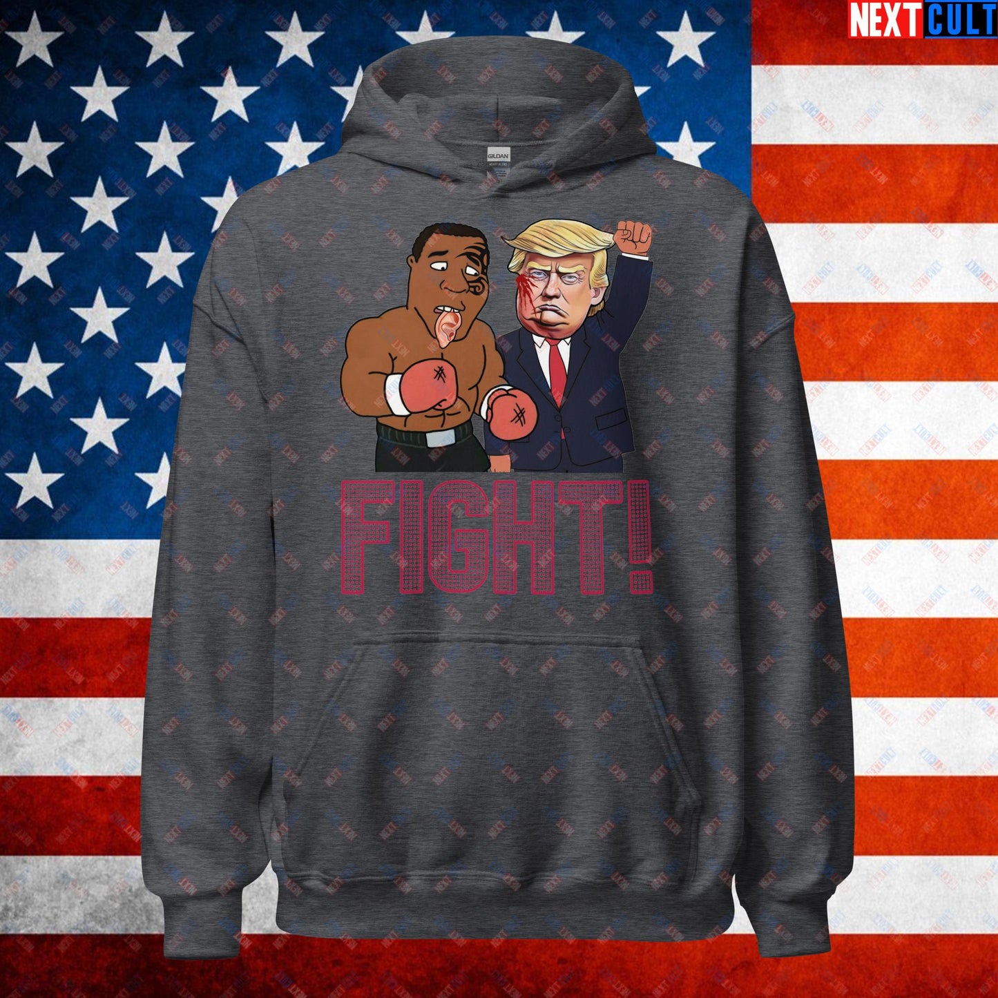 Fight Donald Trump Shooting Meme Funny Mike Tyson Ear Unisex Hoodie Dark Heather Hoodies Boxing Conspiracy Theories Donald Trump Mike Tyson Politics Republicans Next Cult Brand