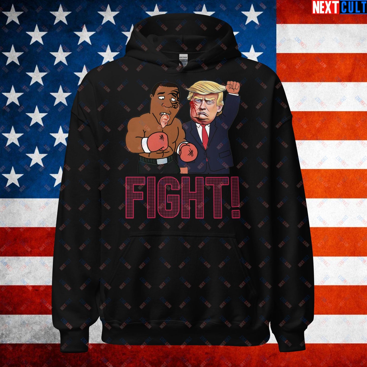 Fight Donald Trump Shooting Meme Funny Mike Tyson Ear Unisex Hoodie Black Hoodies Boxing Conspiracy Theories Donald Trump Mike Tyson Politics Republicans Next Cult Brand