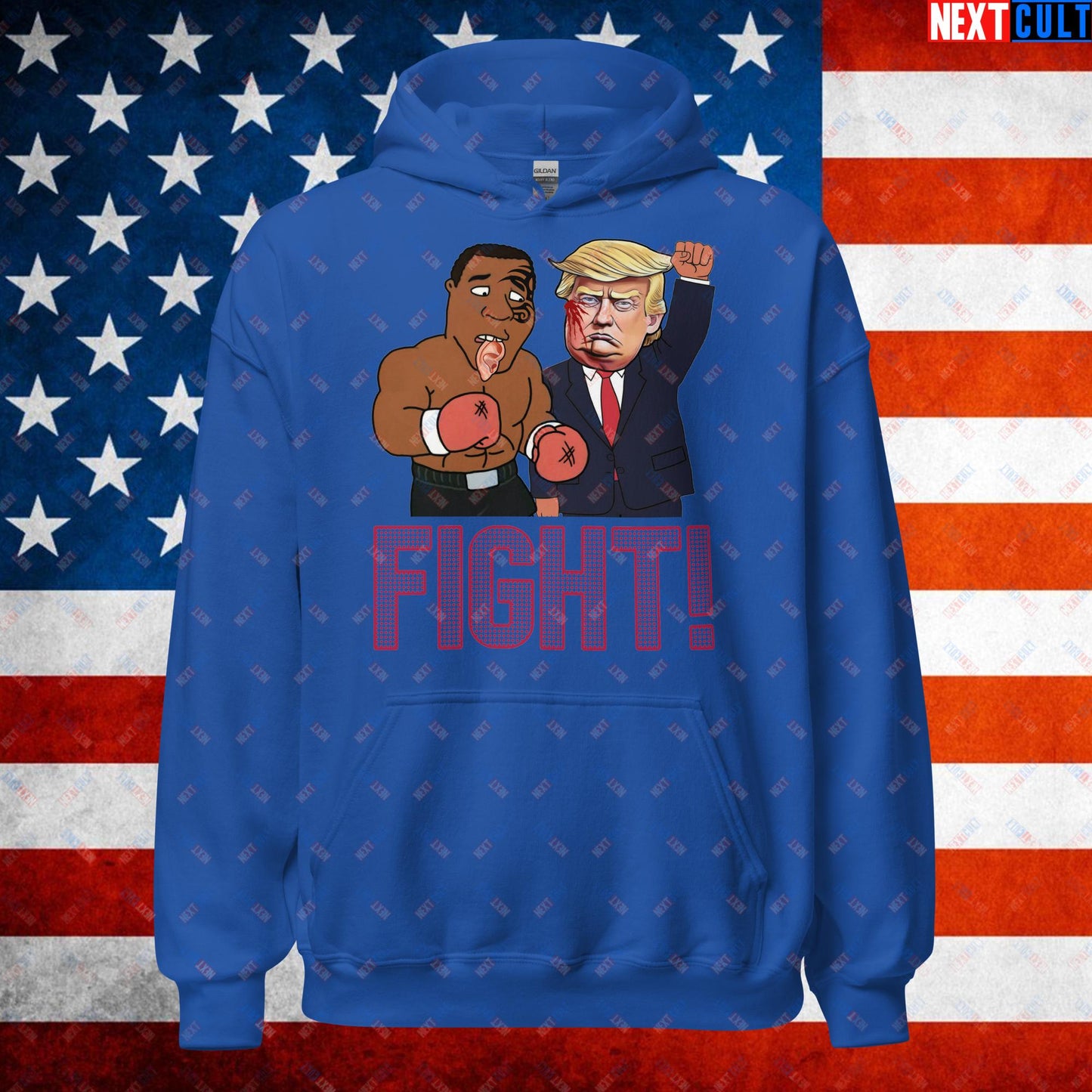 Fight Donald Trump Shooting Meme Funny Mike Tyson Ear Unisex Hoodie Royal Hoodies Boxing Conspiracy Theories Donald Trump Mike Tyson Politics Republicans Next Cult Brand