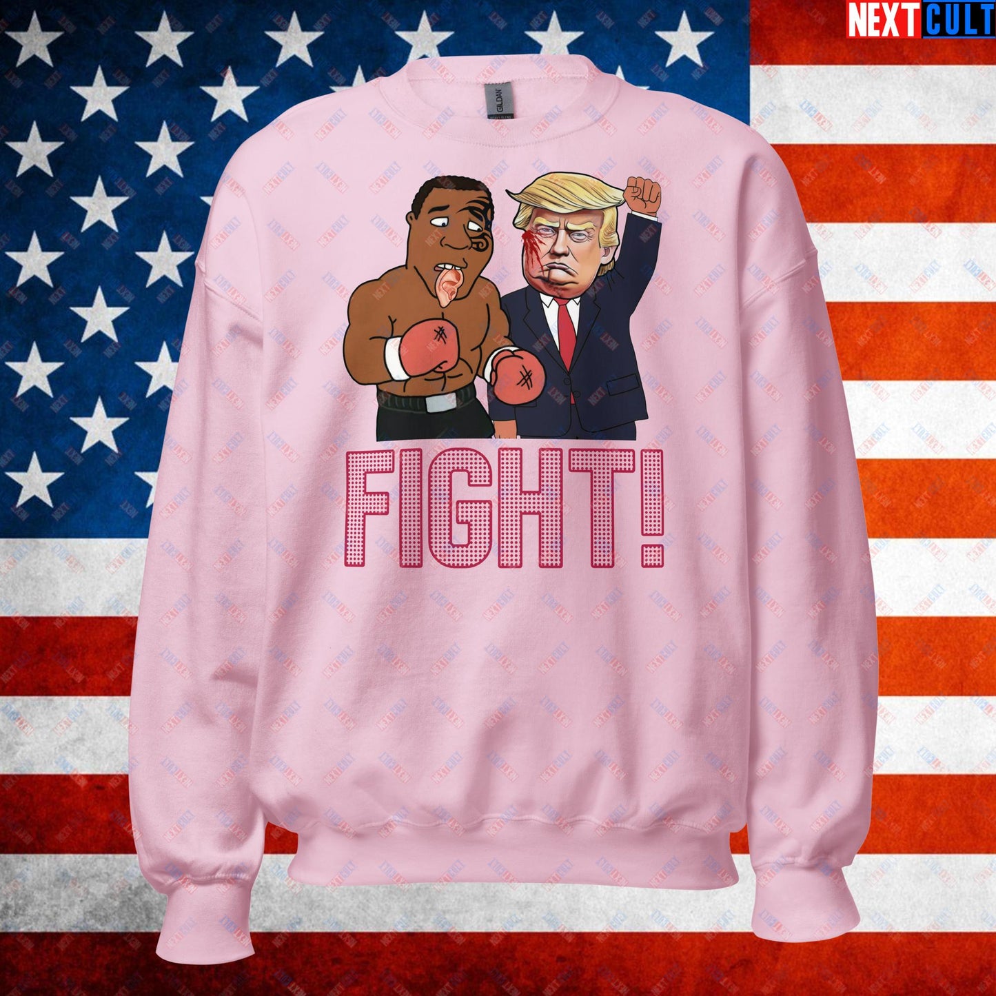 Fight Donald Trump Shooting Meme Funny Mike Tyson Ear Unisex Sweatshirt Light Pink Sweatshirts Boxing Conspiracy Theories Donald Trump Mike Tyson Politics Republicans Next Cult Brand