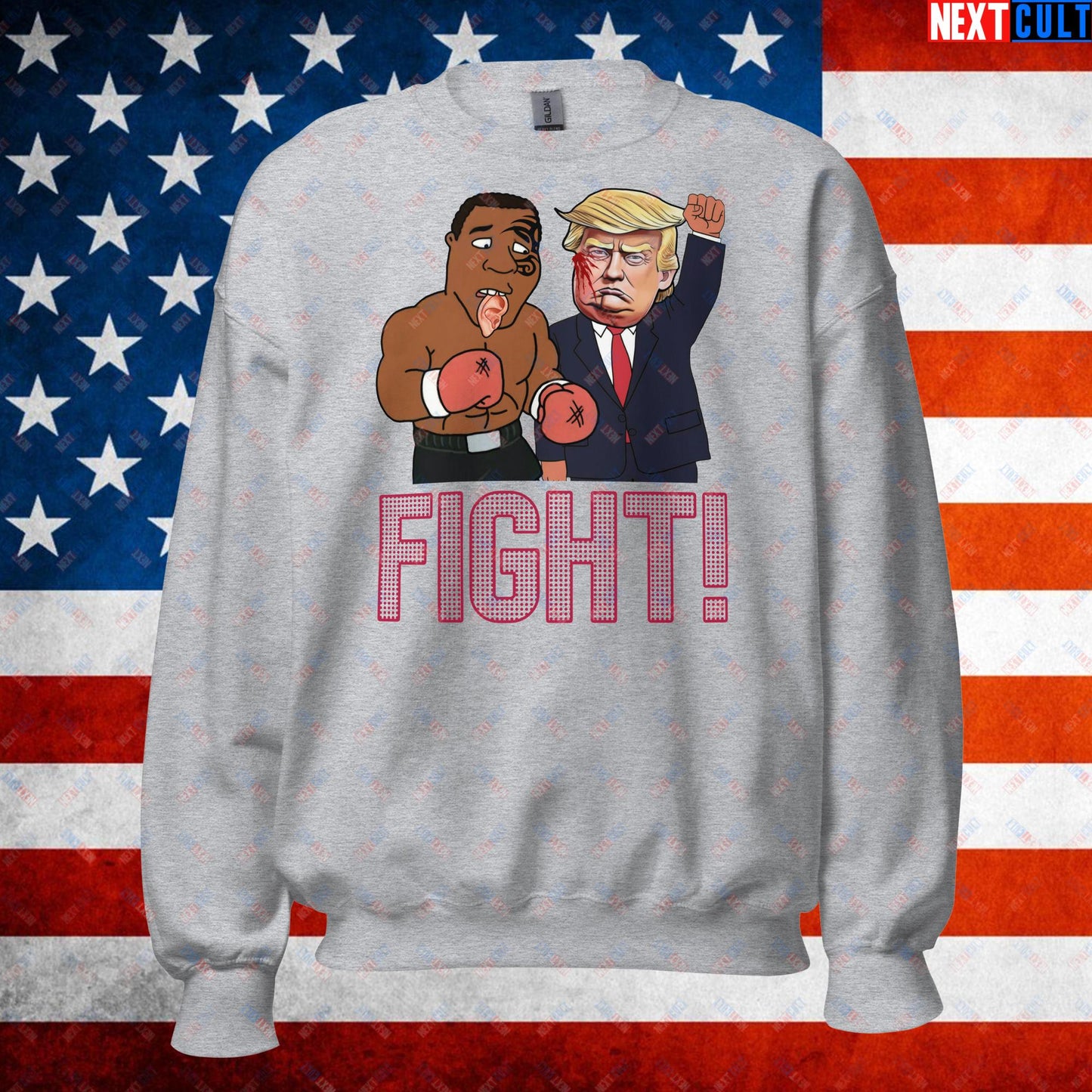 Fight Donald Trump Shooting Meme Funny Mike Tyson Ear Unisex Sweatshirt Sport Grey Sweatshirts Boxing Conspiracy Theories Donald Trump Mike Tyson Politics Republicans Next Cult Brand