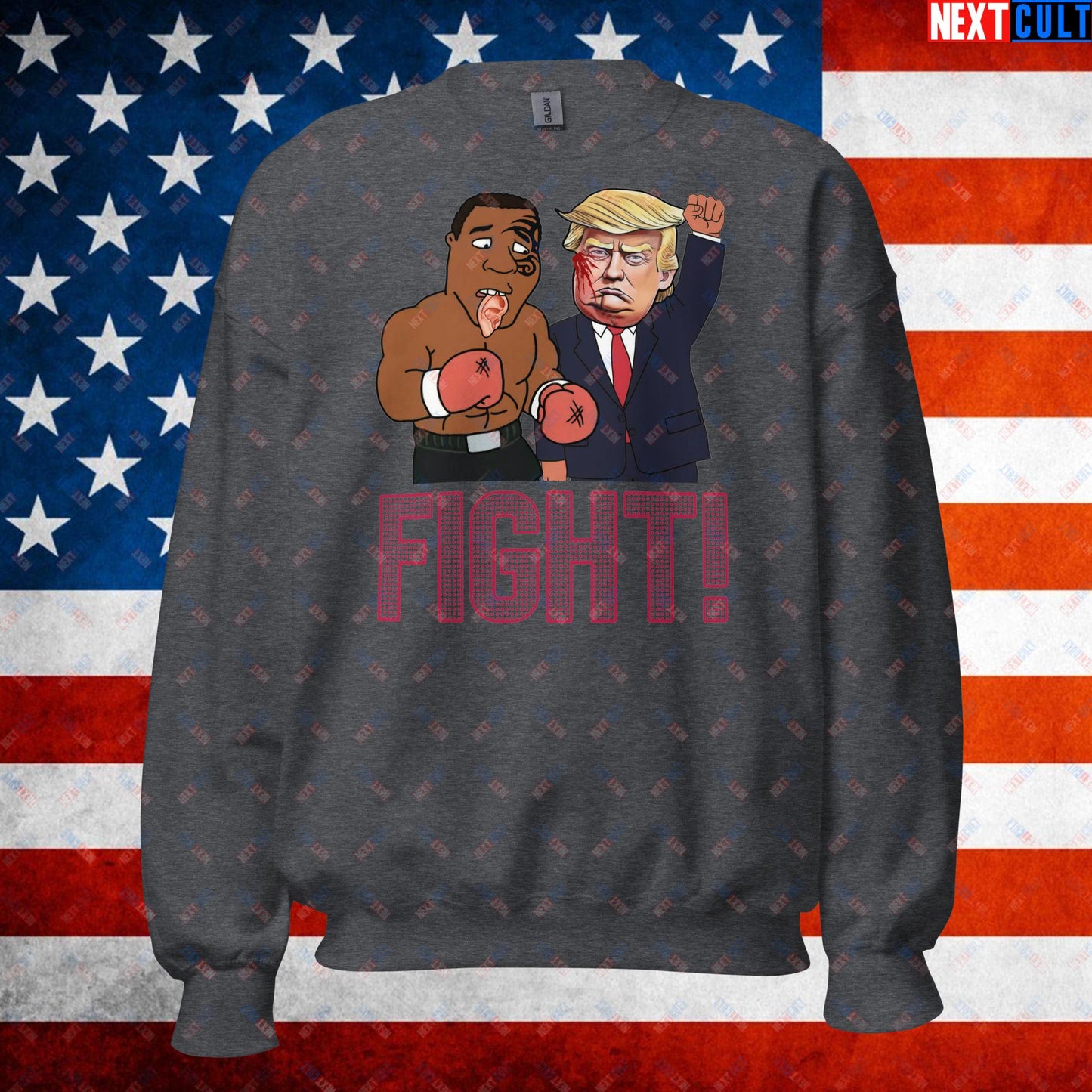 Fight Donald Trump Shooting Meme Funny Mike Tyson Ear Unisex Sweatshirt Dark Heather Sweatshirts Boxing Conspiracy Theories Donald Trump Mike Tyson Politics Republicans Next Cult Brand