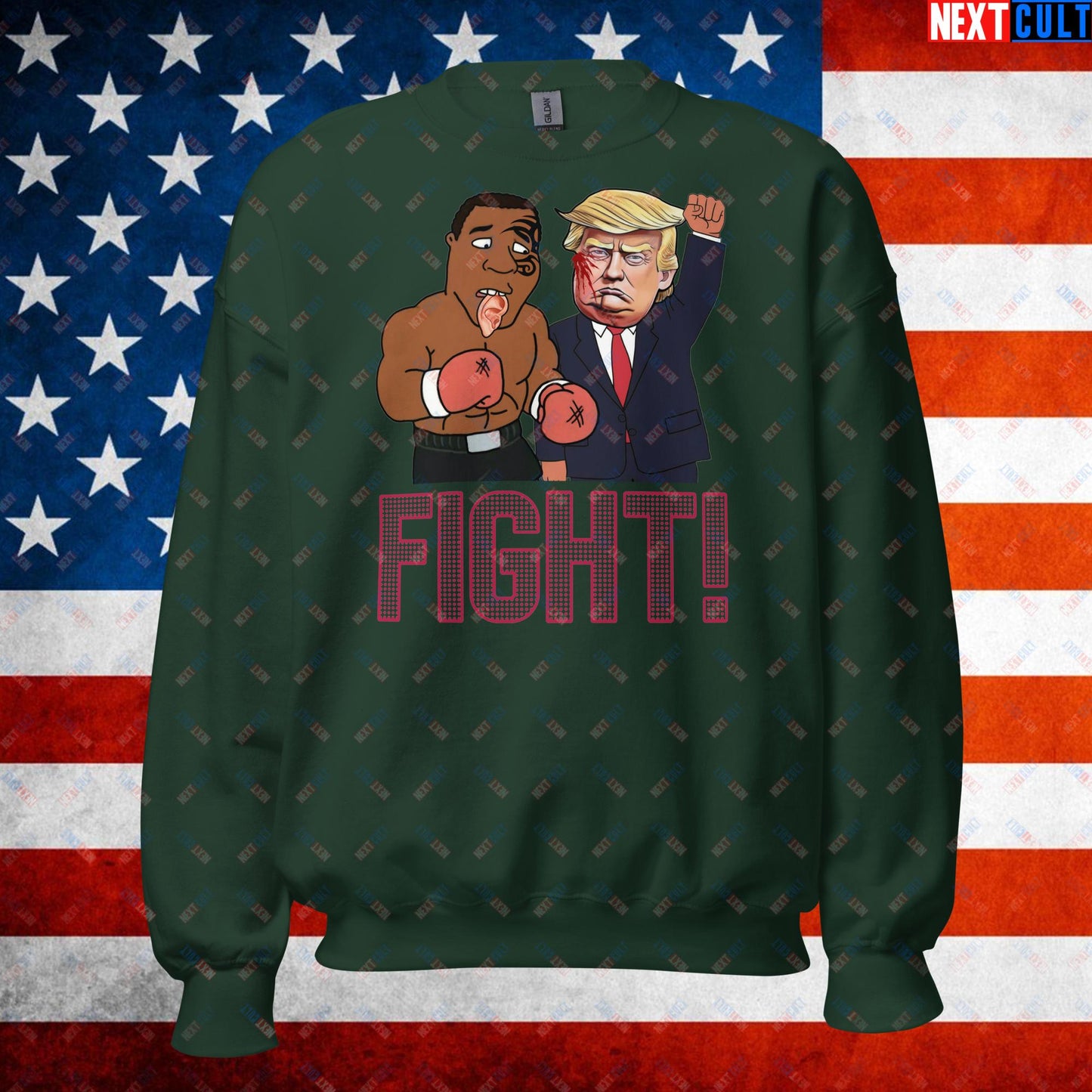 Fight Donald Trump Shooting Meme Funny Mike Tyson Ear Unisex Sweatshirt Forest Green Sweatshirts Boxing Conspiracy Theories Donald Trump Mike Tyson Politics Republicans Next Cult Brand