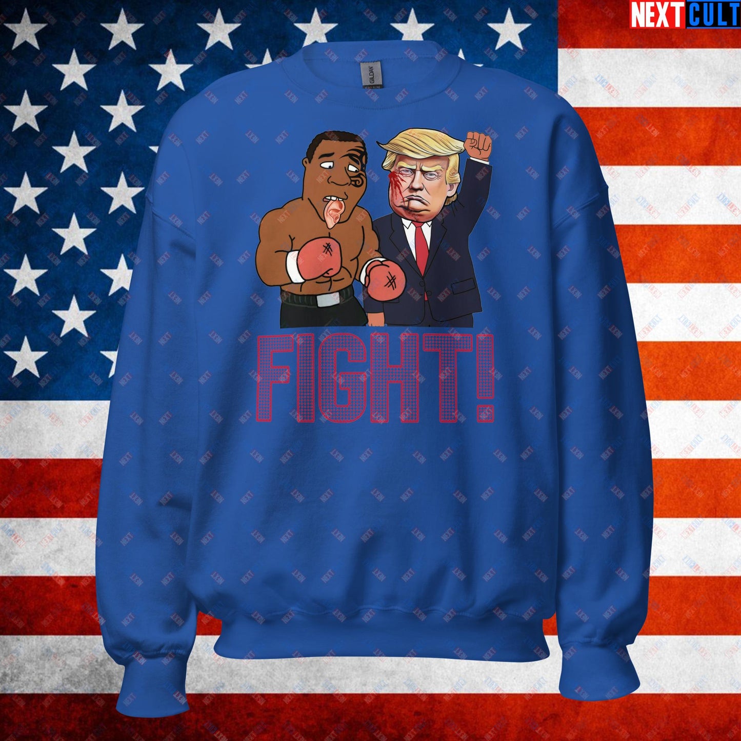 Fight Donald Trump Shooting Meme Funny Mike Tyson Ear Unisex Sweatshirt Royal Sweatshirts Boxing Conspiracy Theories Donald Trump Mike Tyson Politics Republicans Next Cult Brand