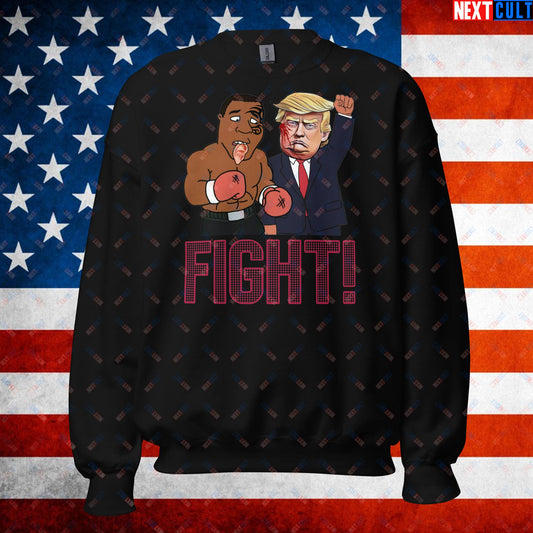 Fight Donald Trump Shooting Meme Funny Mike Tyson Ear Unisex Sweatshirt Black Sweatshirts Boxing Conspiracy Theories Donald Trump Mike Tyson Politics Republicans Next Cult Brand
