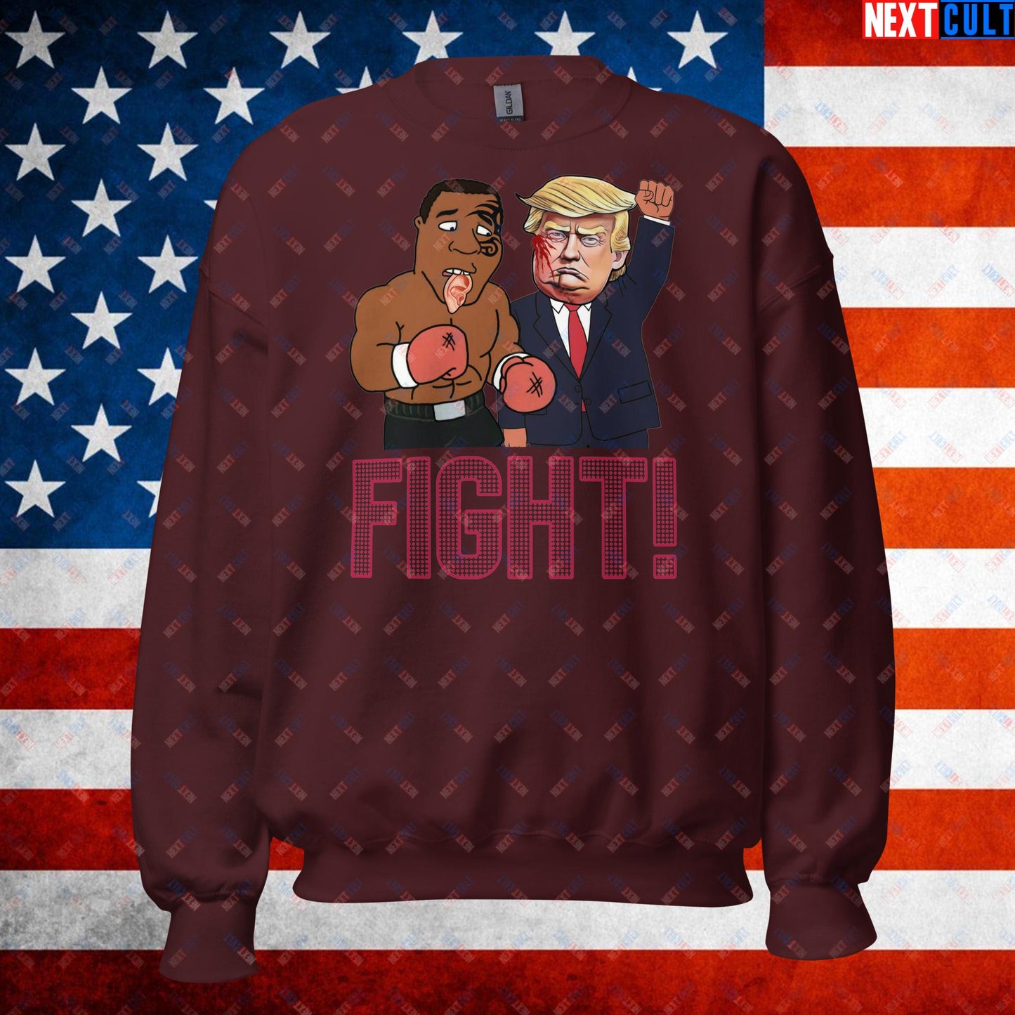 Fight Donald Trump Shooting Meme Funny Mike Tyson Ear Unisex Sweatshirt Maroon Sweatshirts Boxing Conspiracy Theories Donald Trump Mike Tyson Politics Republicans Next Cult Brand