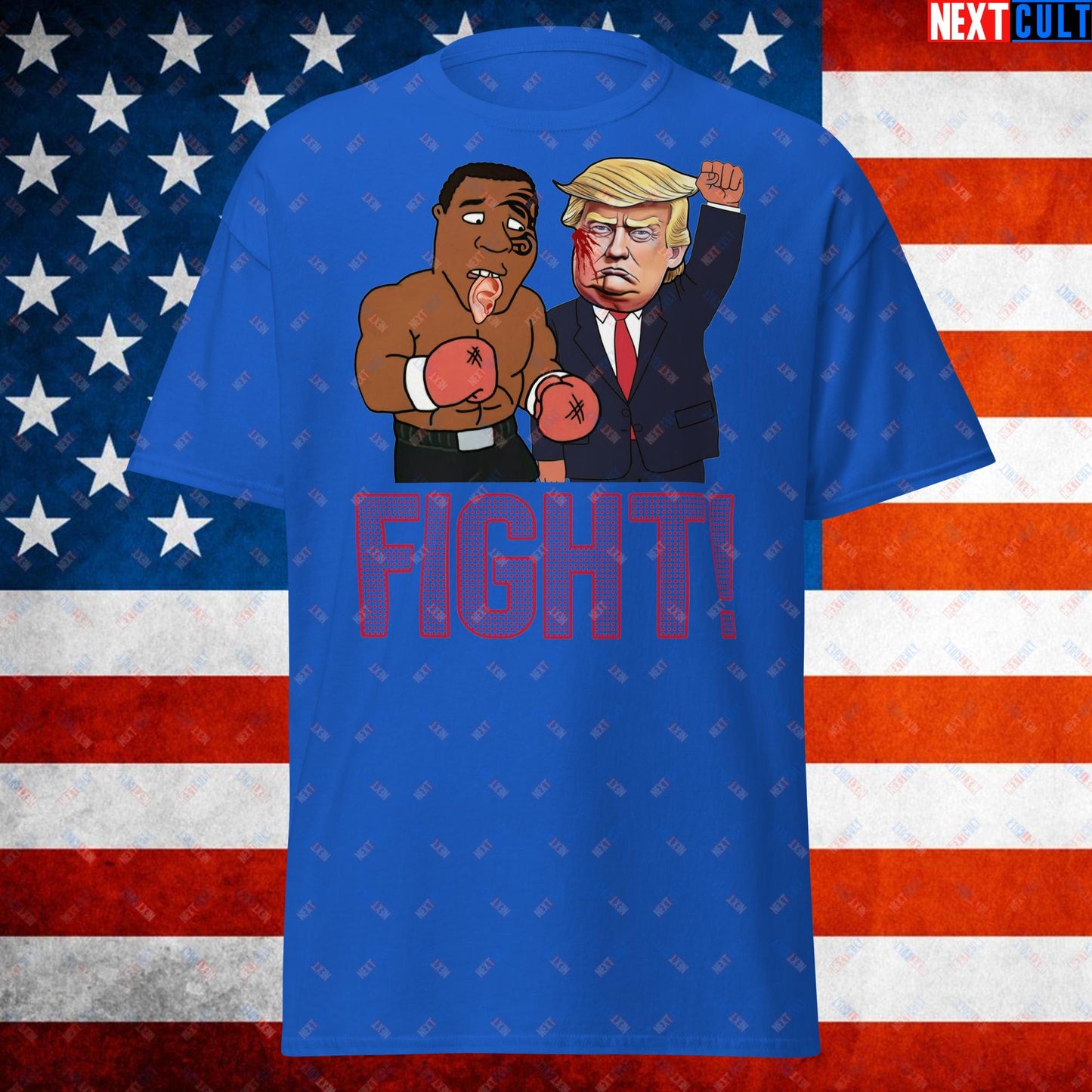 Fight Donald Trump Shooting Meme Funny Mike Tyson Ear Unisex tee Royal T-shirts Boxing Conspiracy Theories Donald Trump Mike Tyson Politics Republicans Next Cult Brand