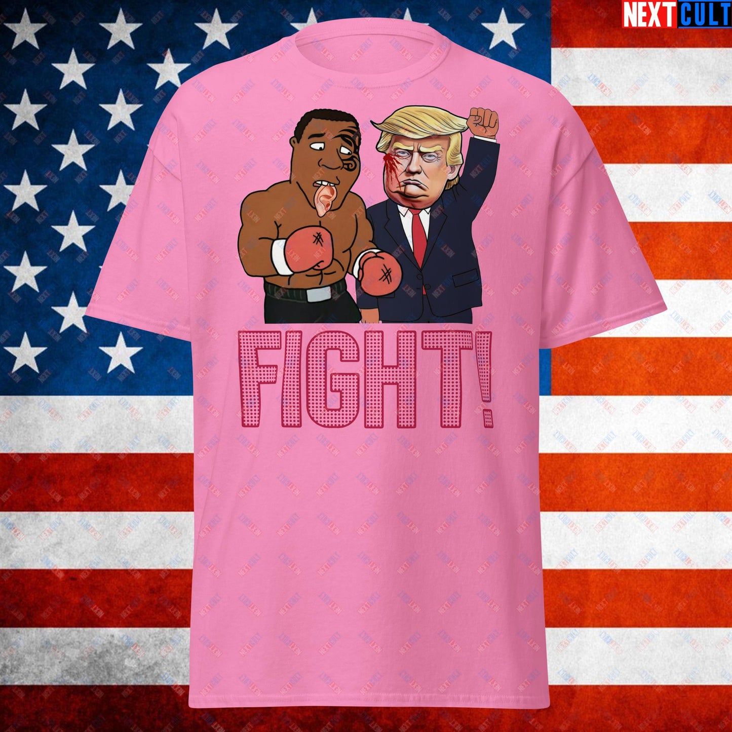 Fight Donald Trump Shooting Meme Funny Mike Tyson Ear Unisex tee Azalea T-shirts Boxing Conspiracy Theories Donald Trump Mike Tyson Politics Republicans Next Cult Brand