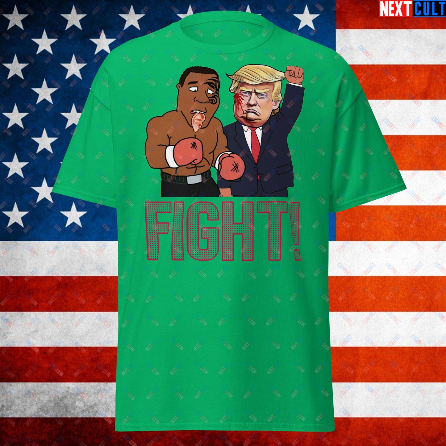 Fight Donald Trump Shooting Meme Funny Mike Tyson Ear Unisex tee Irish Green T-shirts Boxing Conspiracy Theories Donald Trump Mike Tyson Politics Republicans Next Cult Brand