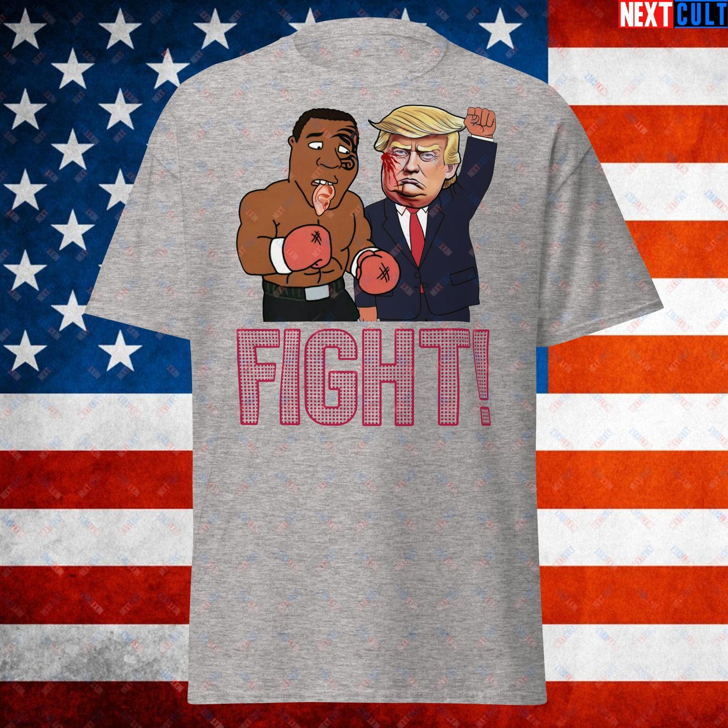 Fight Donald Trump Shooting Meme Funny Mike Tyson Ear Unisex tee Sport Grey T-shirts Boxing Conspiracy Theories Donald Trump Mike Tyson Politics Republicans Next Cult Brand