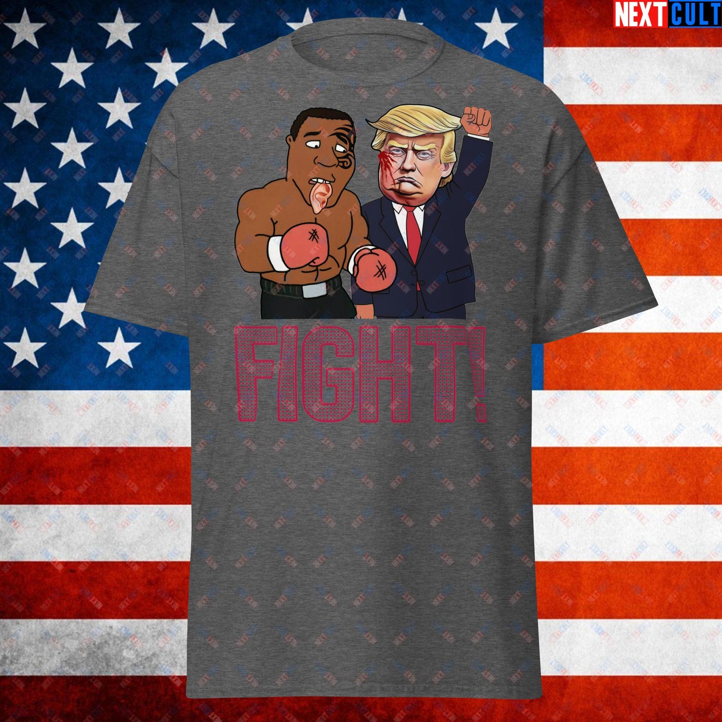 Fight Donald Trump Shooting Meme Funny Mike Tyson Ear Unisex tee Dark Heather T-shirts Boxing Conspiracy Theories Donald Trump Mike Tyson Politics Republicans Next Cult Brand