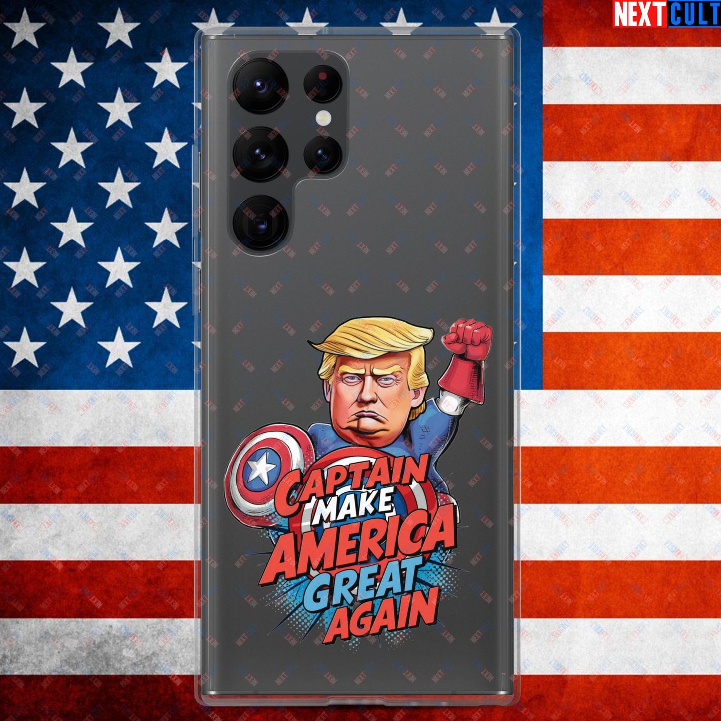 Funny Donald Trump Captain Make America Great Again MAGA Clear Case for Samsung Samsung Galaxy S22 Ultra Mobile Phone Cases Conspiracy Theories Donald Trump Politics Republicans Next Cult Brand