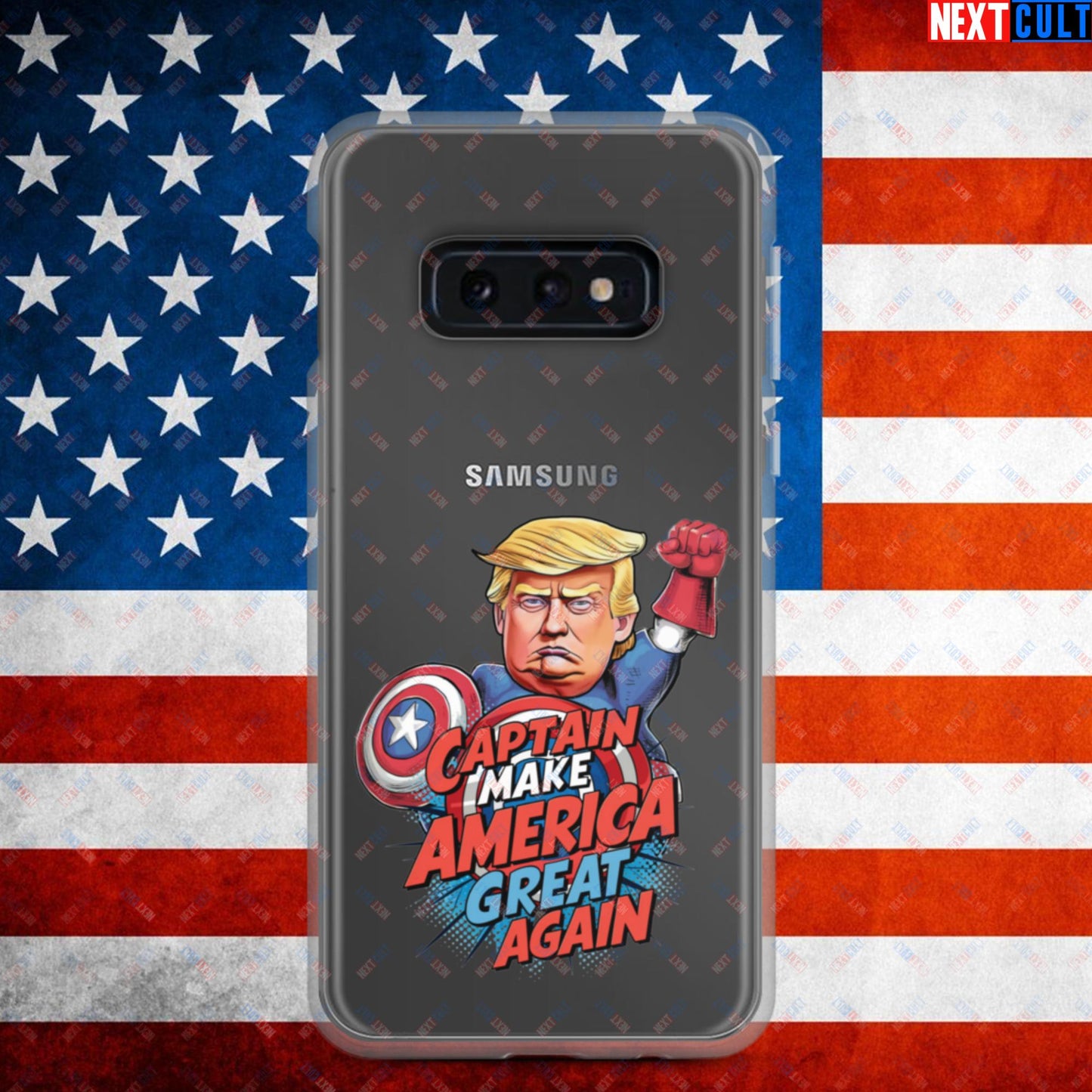 Funny Donald Trump Captain Make America Great Again MAGA Clear Case for Samsung Samsung Galaxy S10e Mobile Phone Cases Conspiracy Theories Donald Trump Politics Republicans Next Cult Brand