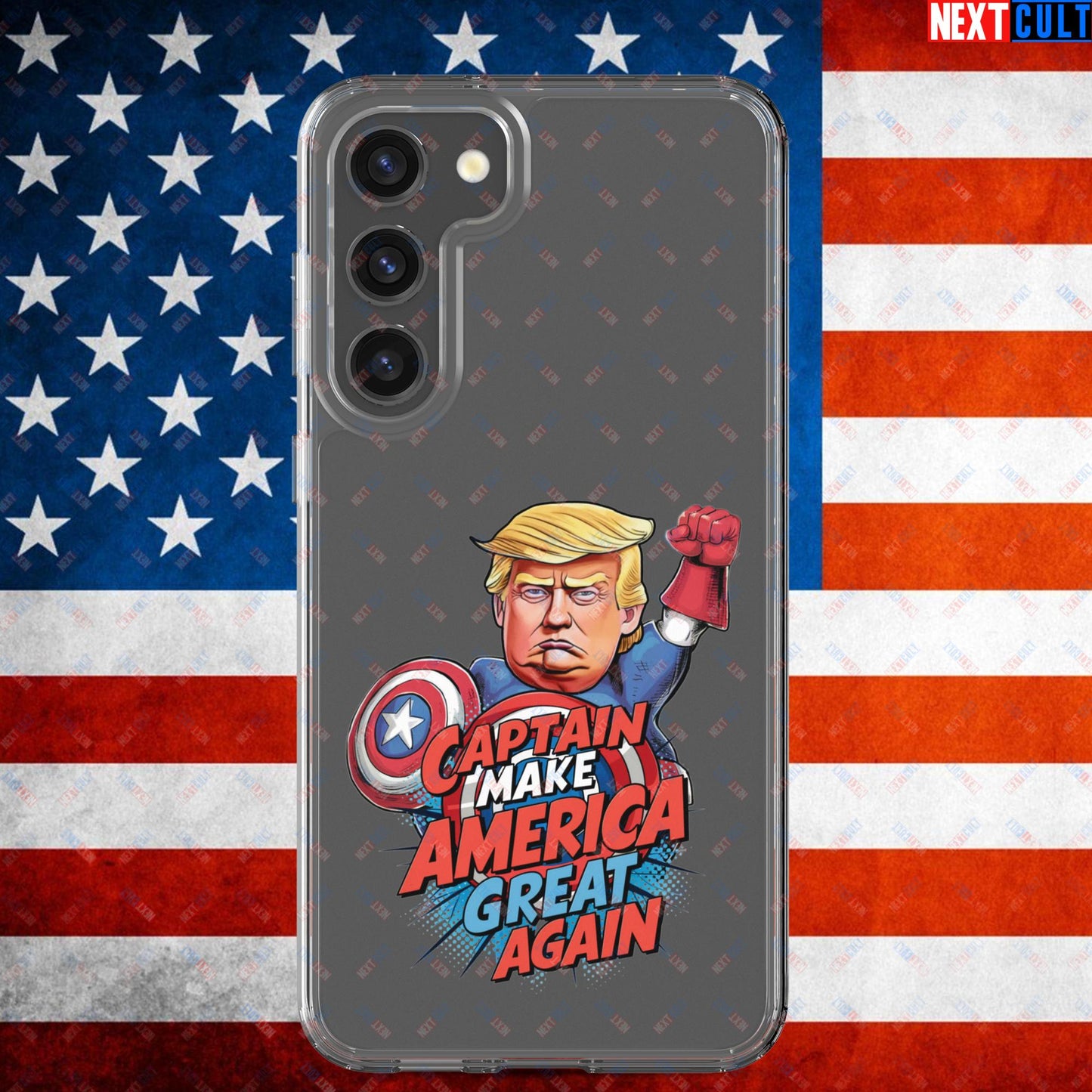 Funny Donald Trump Captain Make America Great Again MAGA Clear Case for Samsung Samsung Galaxy S23 Plus Mobile Phone Cases Conspiracy Theories Donald Trump Politics Republicans Next Cult Brand