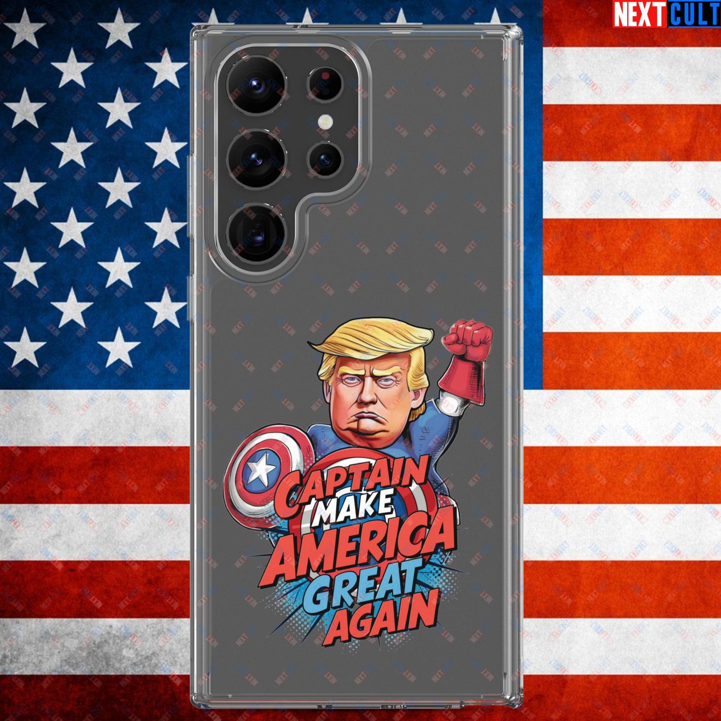 Funny Donald Trump Captain Make America Great Again MAGA Clear Case for Samsung Samsung Galaxy S23 Ultra Mobile Phone Cases Conspiracy Theories Donald Trump Politics Republicans Next Cult Brand