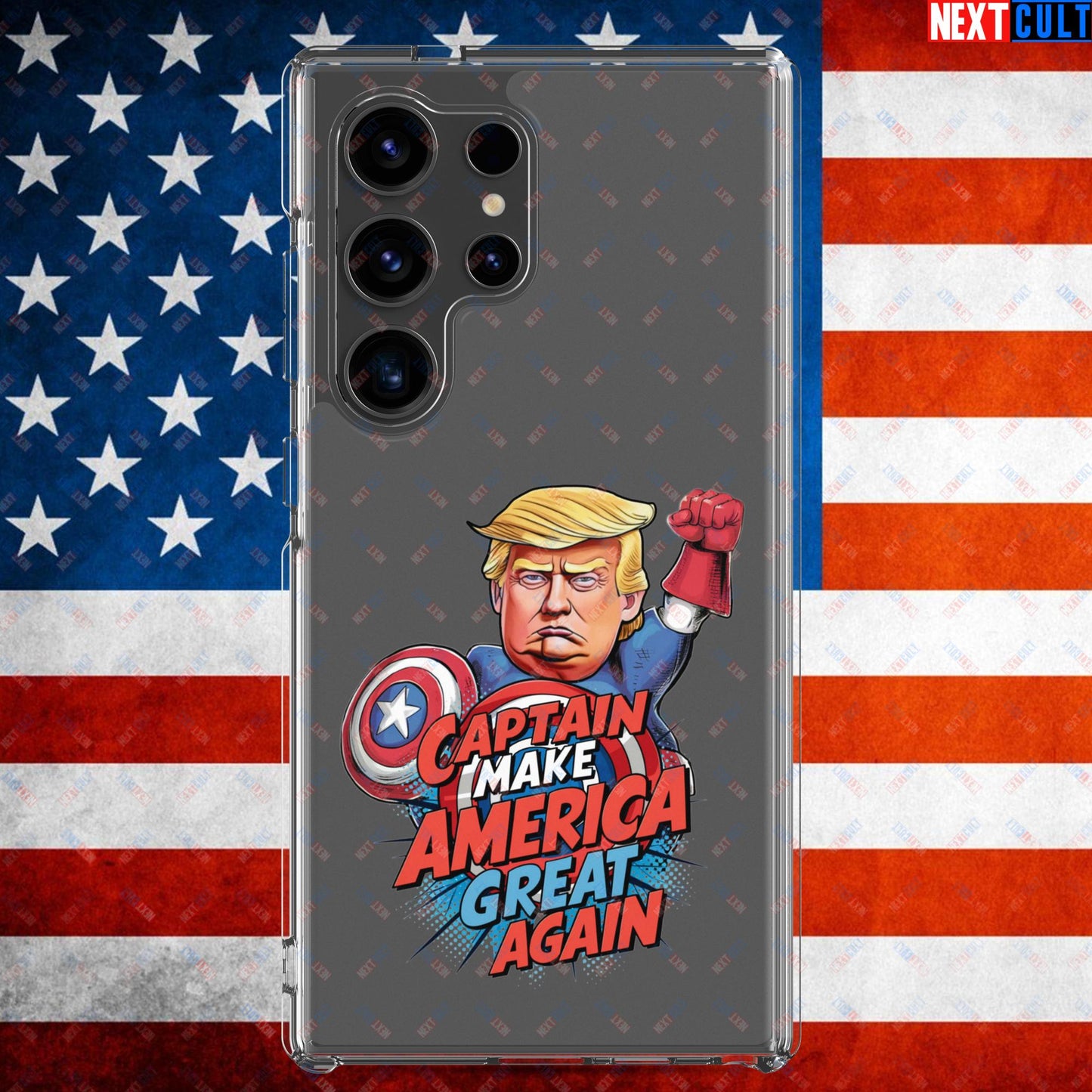 Funny Donald Trump Captain Make America Great Again MAGA Clear Case for Samsung Samsung Galaxy S24 Ultra Mobile Phone Cases Conspiracy Theories Donald Trump Politics Republicans Next Cult Brand