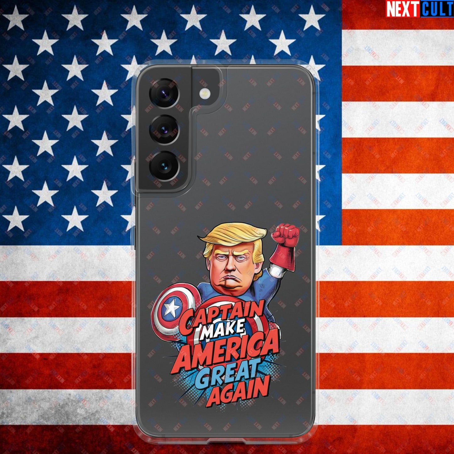 Funny Donald Trump Captain Make America Great Again MAGA Clear Case for Samsung Samsung Galaxy S22 Mobile Phone Cases Conspiracy Theories Donald Trump Politics Republicans Next Cult Brand
