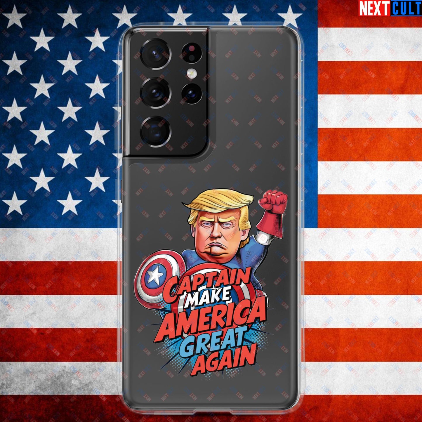 Funny Donald Trump Captain Make America Great Again MAGA Clear Case for Samsung Samsung Galaxy S21 Ultra Mobile Phone Cases Conspiracy Theories Donald Trump Politics Republicans Next Cult Brand
