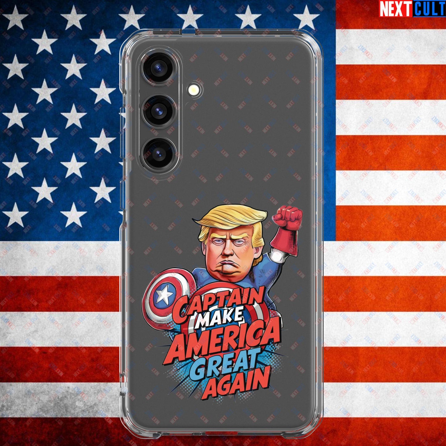 Funny Donald Trump Captain Make America Great Again MAGA Clear Case for Samsung Samsung Galaxy S24 Plus Mobile Phone Cases Conspiracy Theories Donald Trump Politics Republicans Next Cult Brand