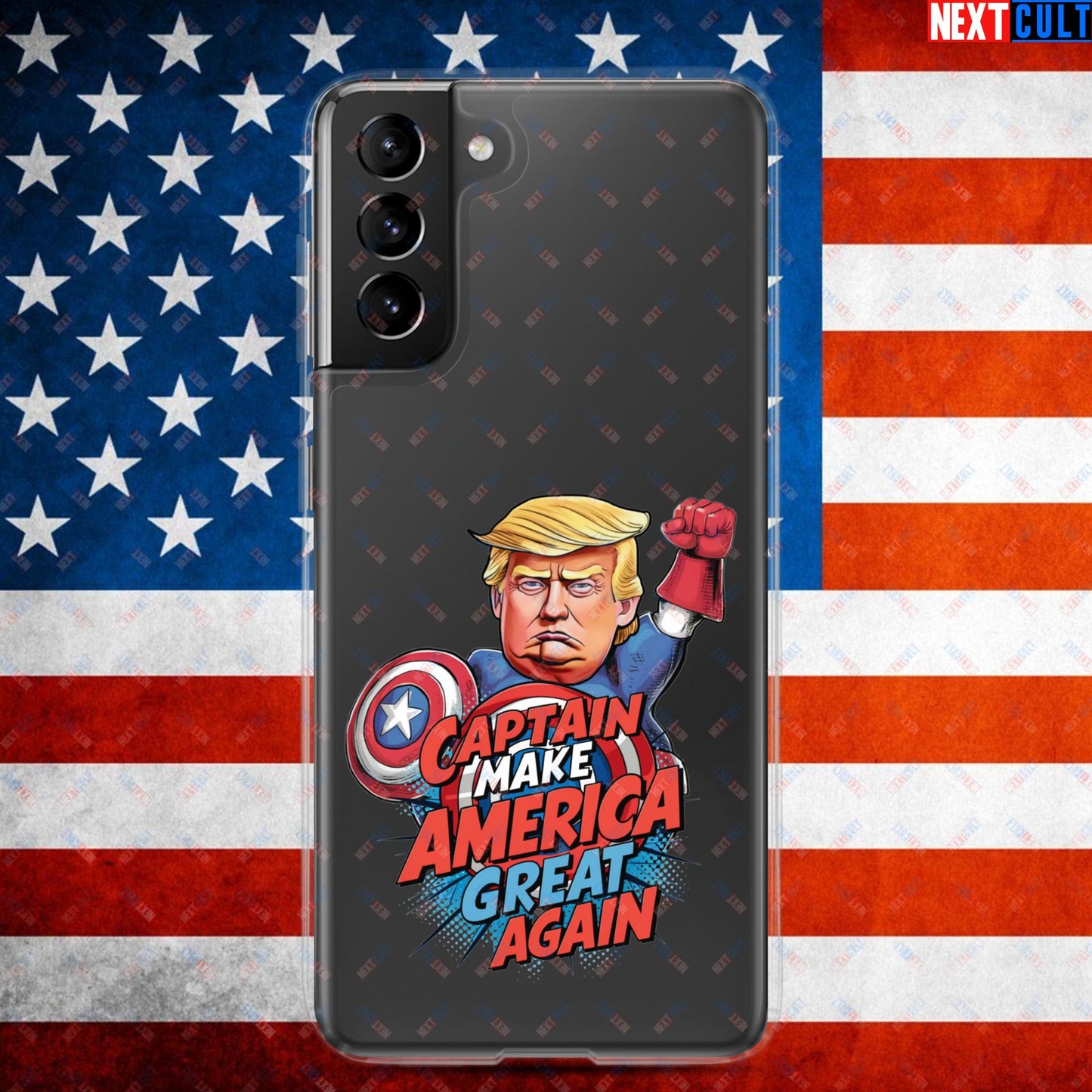 Funny Donald Trump Captain Make America Great Again MAGA Clear Case for Samsung Samsung Galaxy S21 Plus Mobile Phone Cases Conspiracy Theories Donald Trump Politics Republicans Next Cult Brand